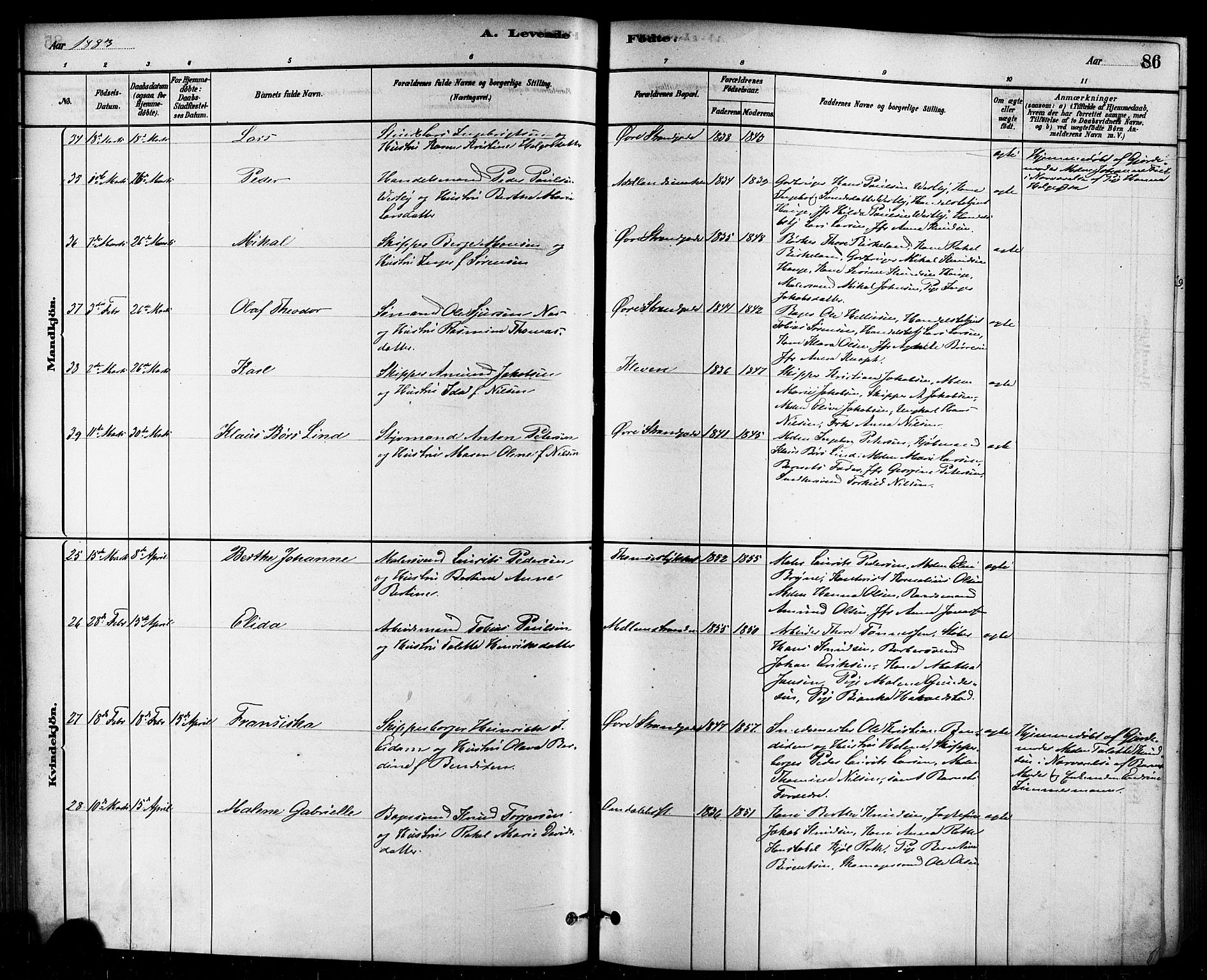 Domkirken sokneprestkontor, SAST/A-101812/001/30/30BB/L0015: Parish register (copy) no. B 15, 1880-1891, p. 86