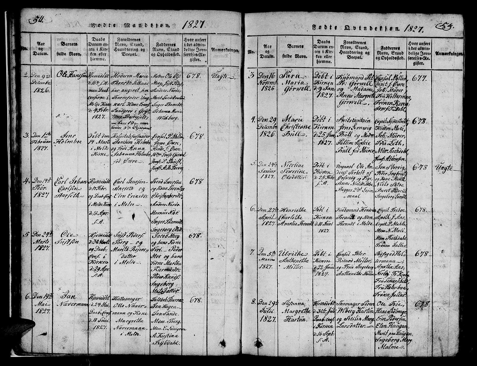 Ministerialprotokoller, klokkerbøker og fødselsregistre - Møre og Romsdal, SAT/A-1454/558/L0700: Parish register (copy) no. 558C01, 1818-1868, p. 54-55