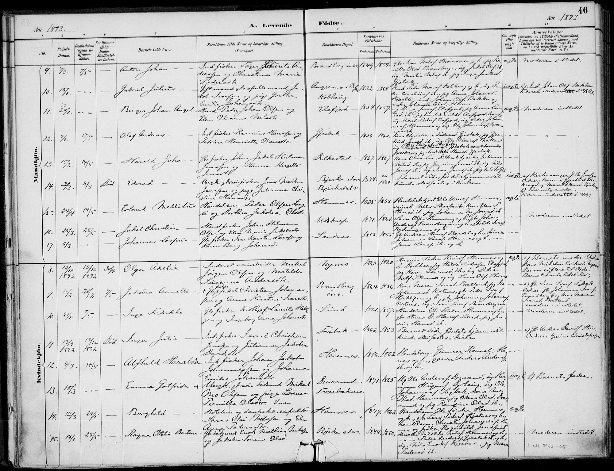 Ministerialprotokoller, klokkerbøker og fødselsregistre - Nordland, AV/SAT-A-1459/825/L0362: Parish register (official) no. 825A16, 1886-1908, p. 46