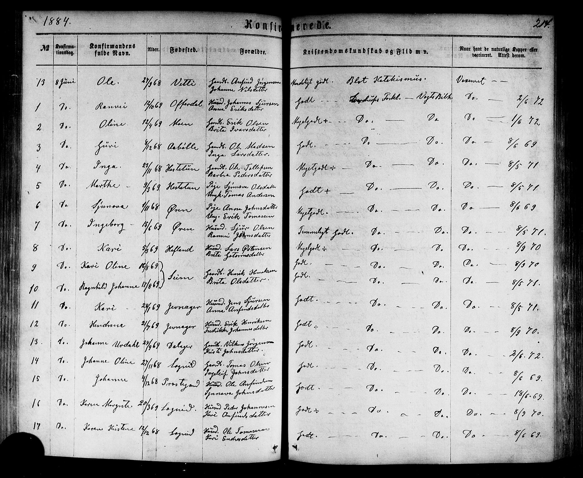 Årdal sokneprestembete, AV/SAB-A-81701: Parish register (official) no. A 3, 1863-1886, p. 214
