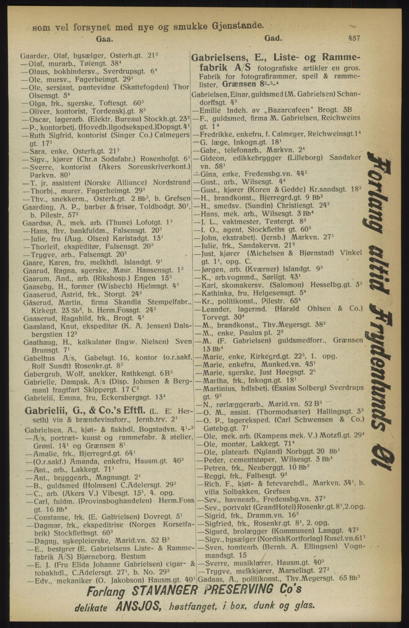Kristiania/Oslo adressebok, PUBL/-, 1914, p. 457