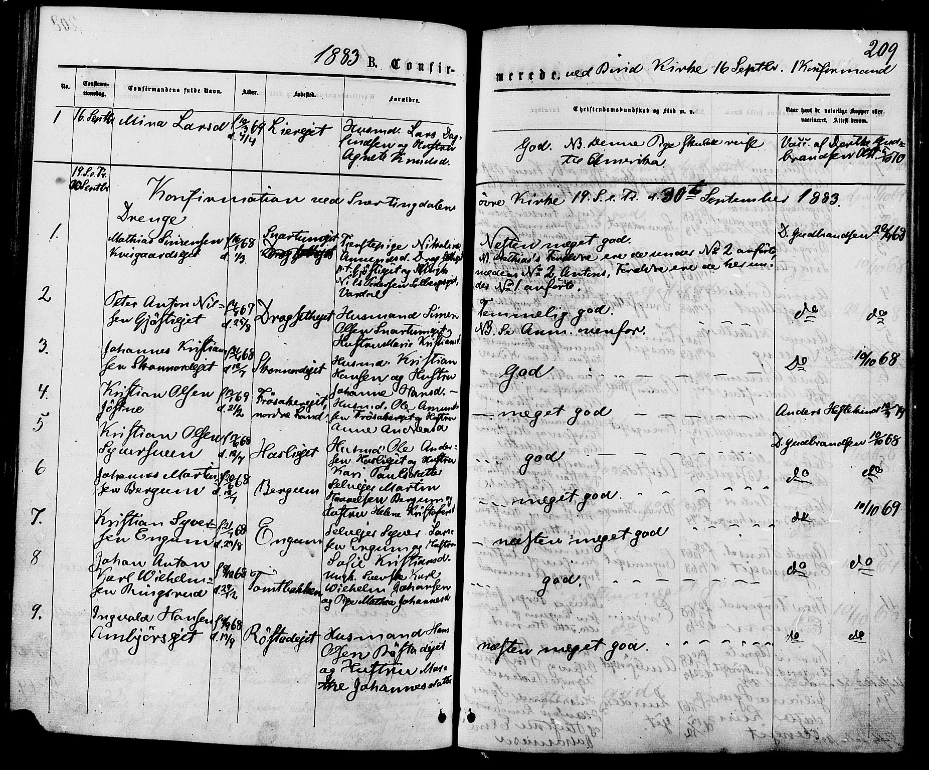 Biri prestekontor, SAH/PREST-096/H/Ha/Haa/L0006: Parish register (official) no. 6, 1877-1886, p. 209
