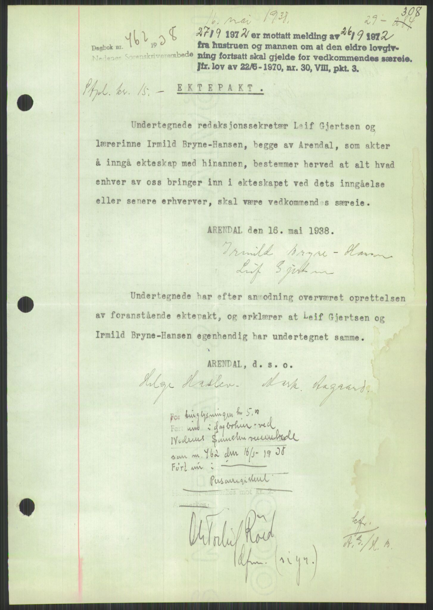 Oslo byskriverembete, AV/SAO-A-10227/2/G/Gb/L0047: Tinglyste ektepakter, Aust-Agder, bind 1-2, 1928-1950