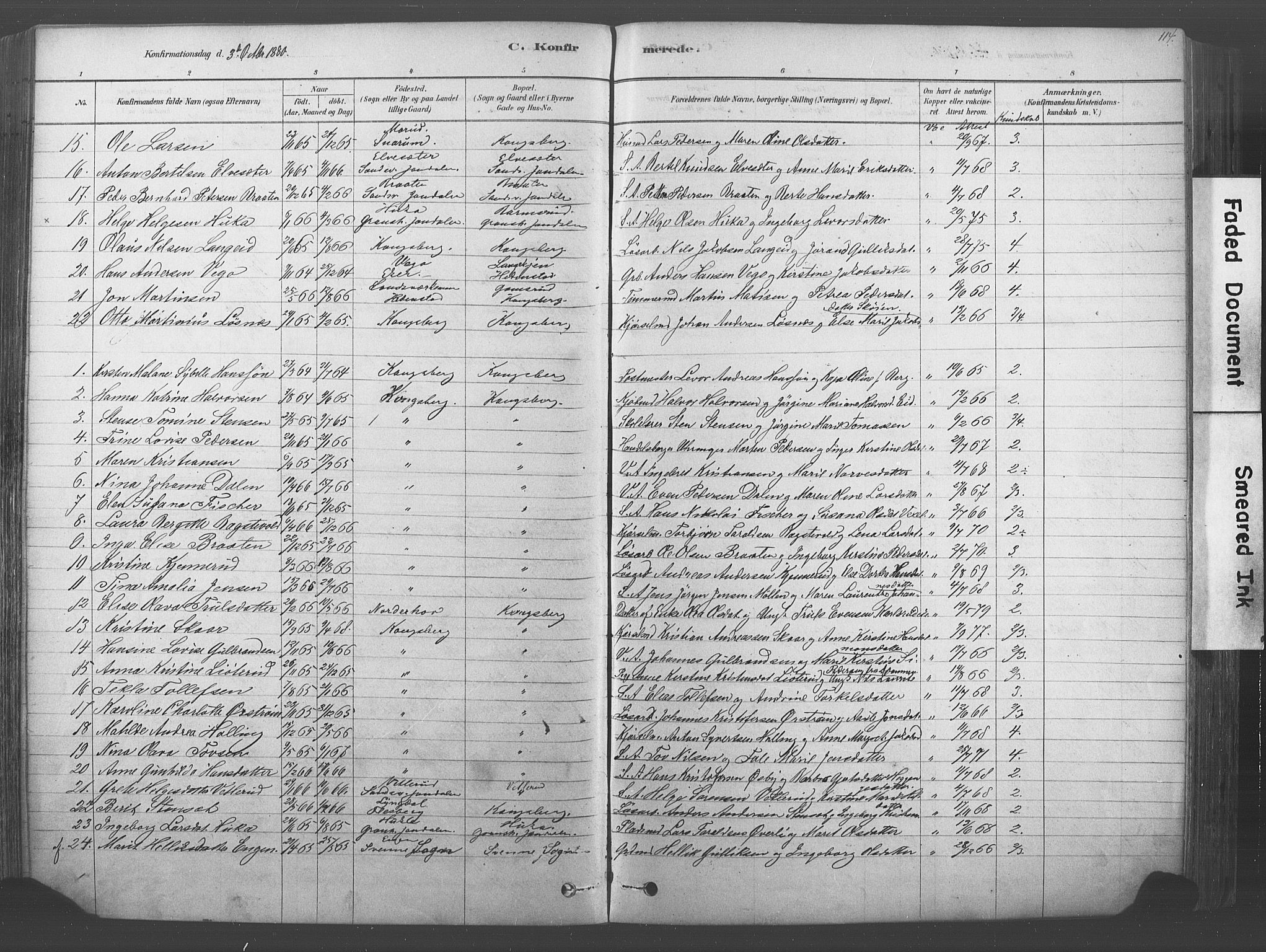 Kongsberg kirkebøker, AV/SAKO-A-22/F/Fb/L0001: Parish register (official) no. II 1, 1878-1886, p. 114