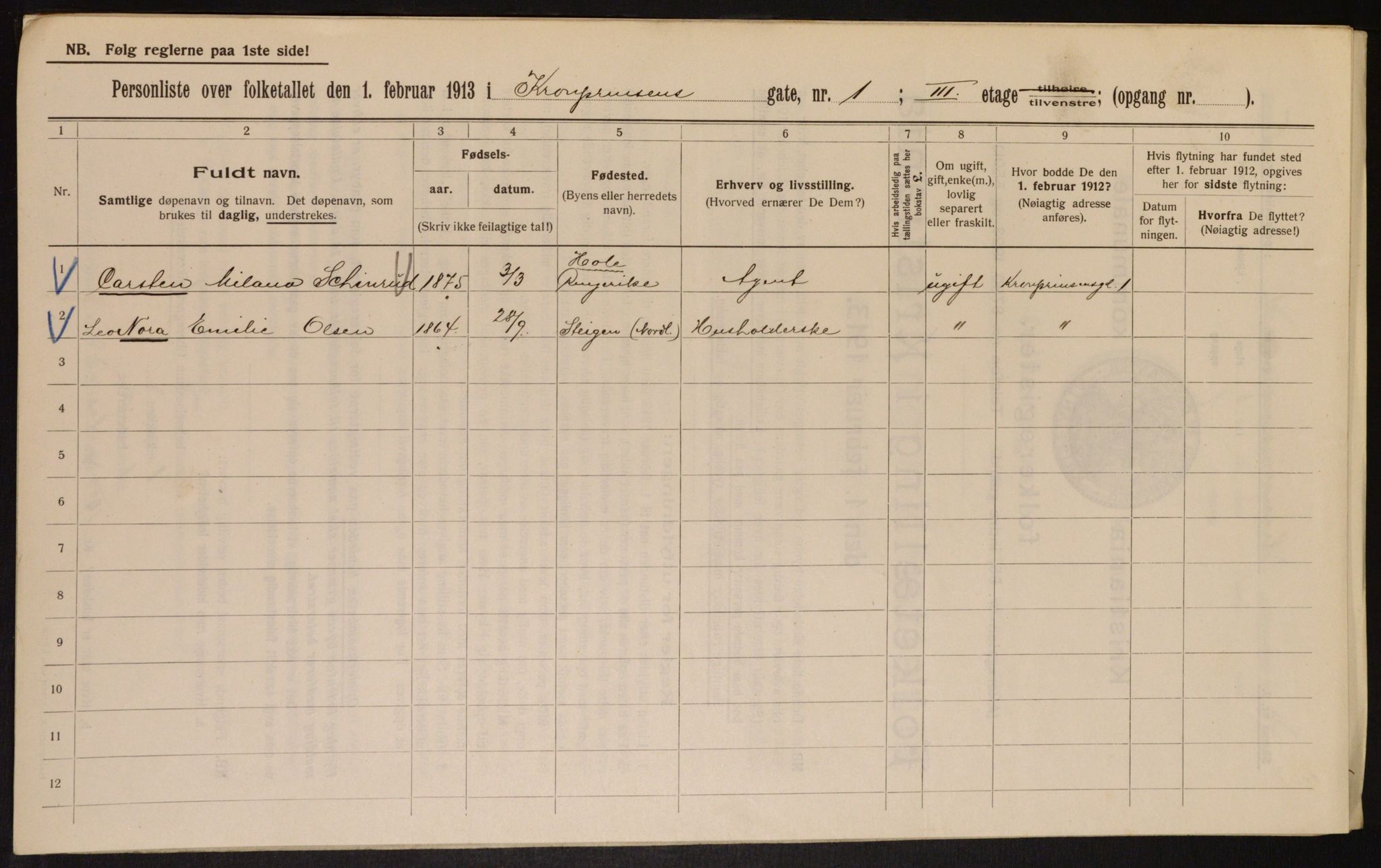 OBA, Municipal Census 1913 for Kristiania, 1913, p. 54183