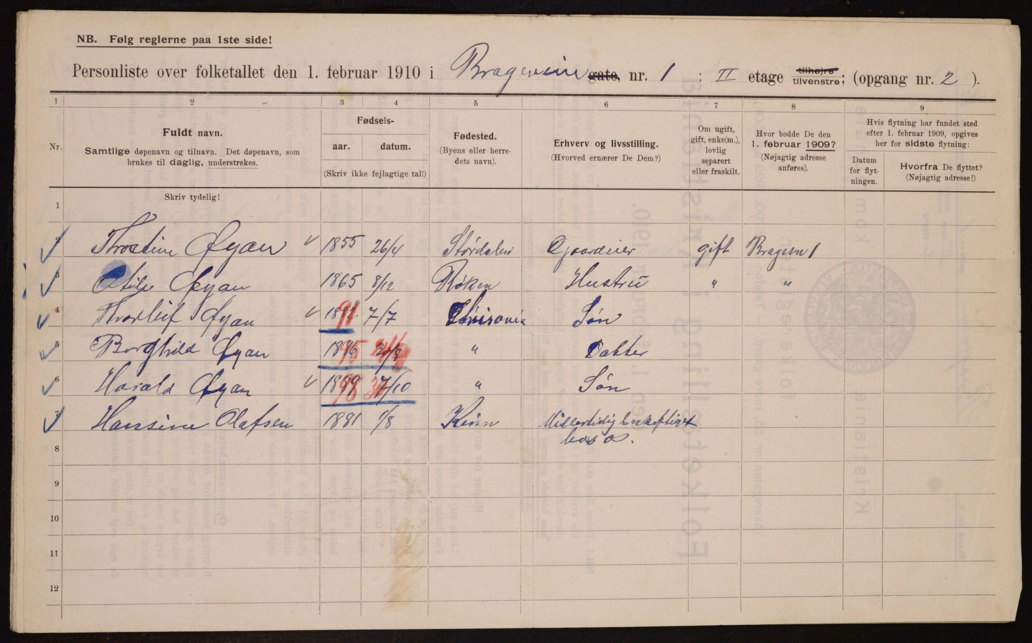 OBA, Municipal Census 1910 for Kristiania, 1910, p. 7737