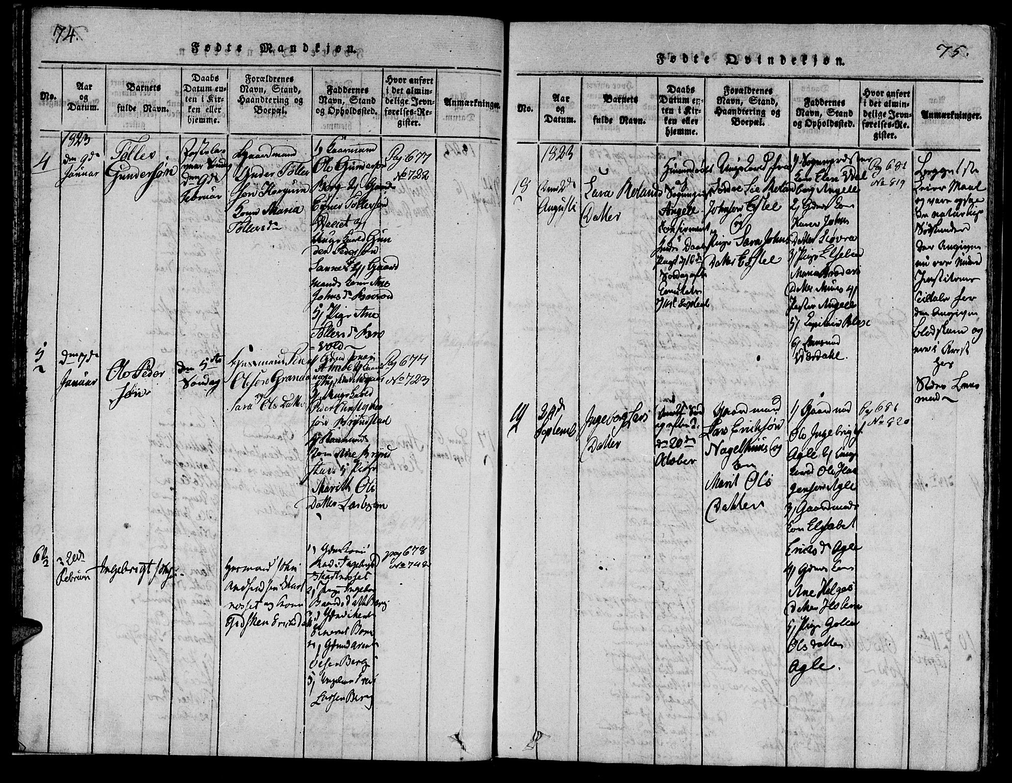 Ministerialprotokoller, klokkerbøker og fødselsregistre - Nord-Trøndelag, SAT/A-1458/749/L0479: Parish register (copy) no. 749C01, 1817-1829, p. 74-75