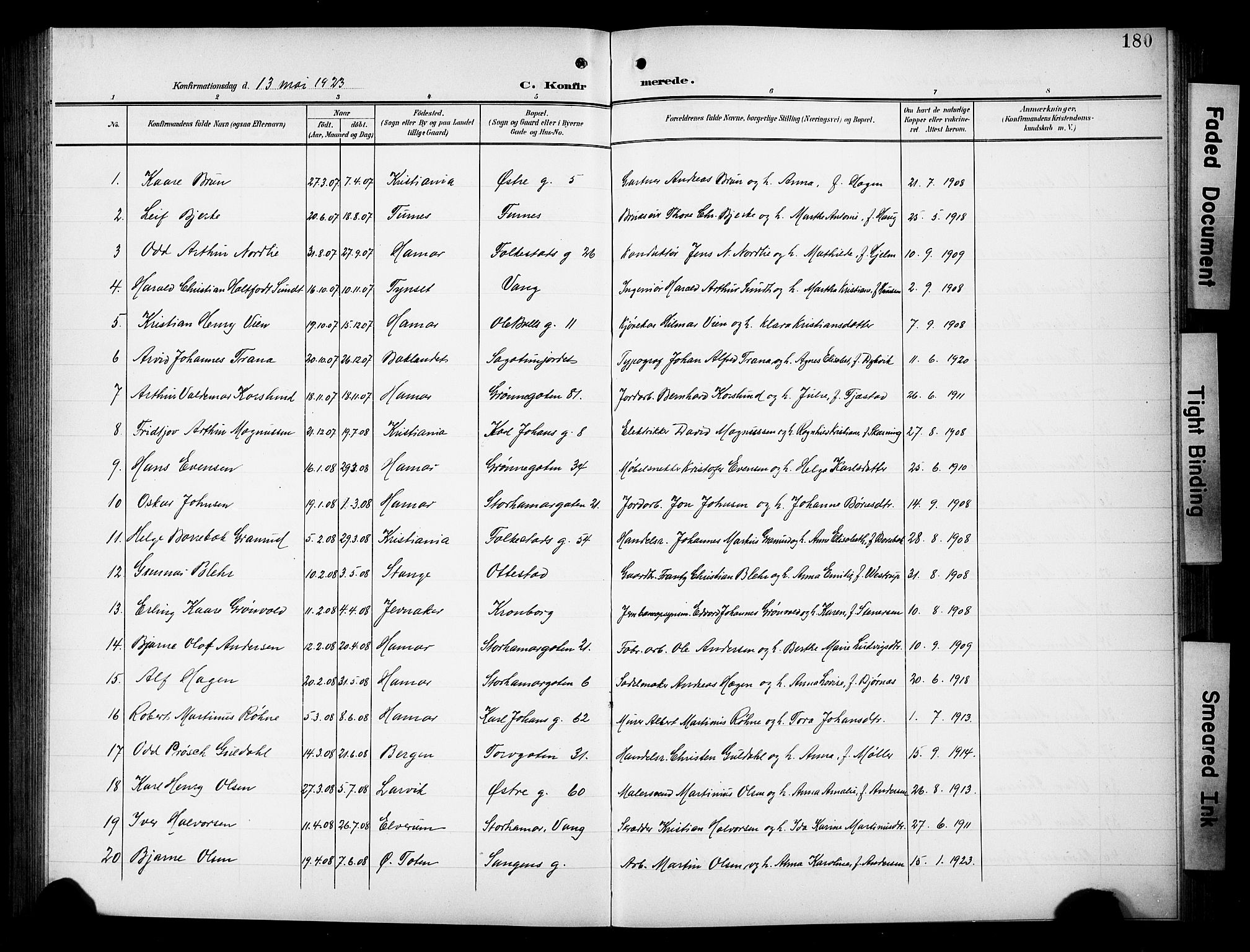 Hamar prestekontor, SAH/DOMPH-002/H/Ha/Hab/L0002: Parish register (copy) no. 2, 1899-1929, p. 180