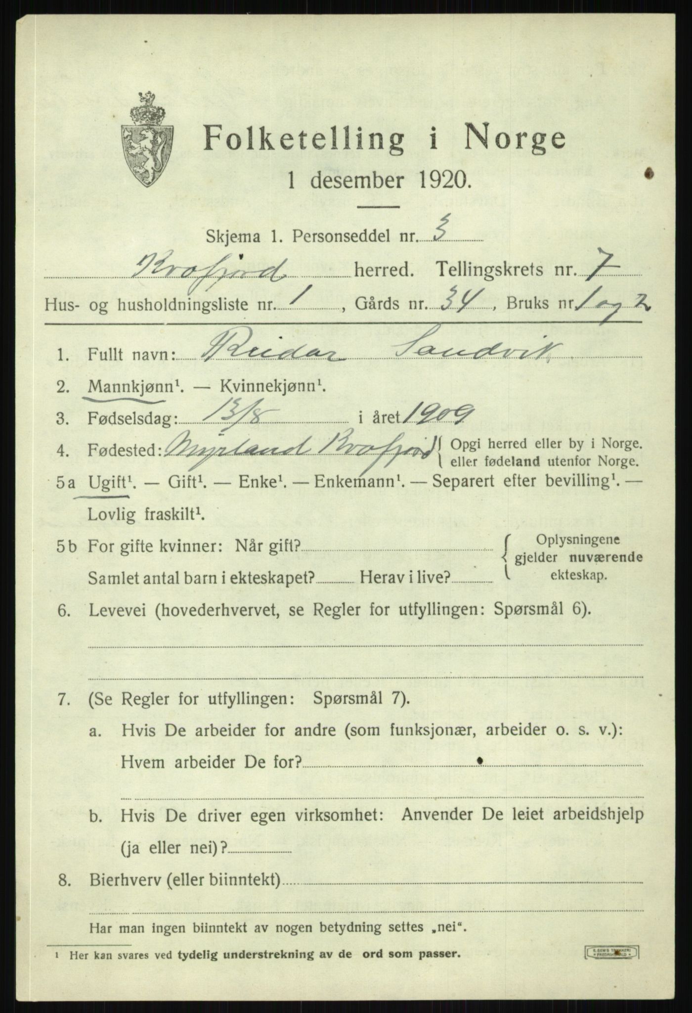 SATØ, 1920 census for Kvæfjord, 1920, p. 3467