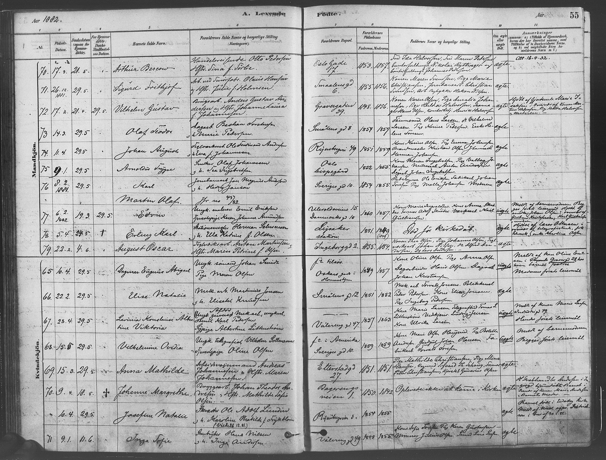 Gamlebyen prestekontor Kirkebøker, SAO/A-10884/F/Fa/L0005: Parish register (official) no. 5, 1878-1889, p. 55