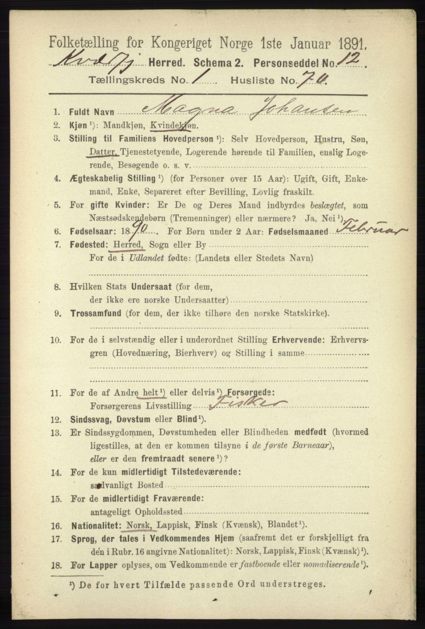 RA, 1891 census for 1911 Kvæfjord, 1891, p. 596