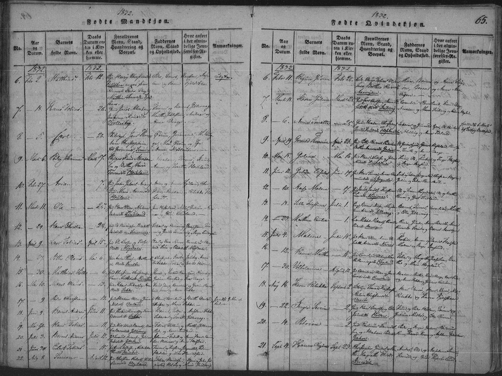 Sør-Audnedal sokneprestkontor, AV/SAK-1111-0039/F/Fa/Faa/L0001: Parish register (official) no. A 1, 1816-1848, p. 65