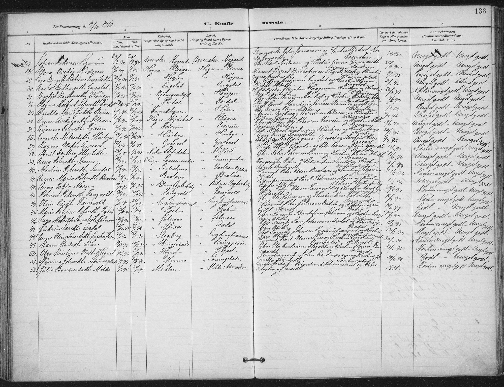 Ministerialprotokoller, klokkerbøker og fødselsregistre - Nord-Trøndelag, SAT/A-1458/703/L0031: Parish register (official) no. 703A04, 1893-1914, p. 133