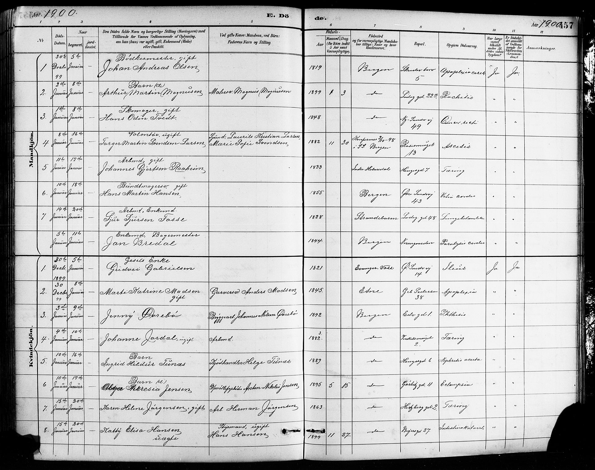 Sandviken Sokneprestembete, SAB/A-77601/H/Hb/L0002: Parish register (copy) no. A 3, 1888-1902, p. 457