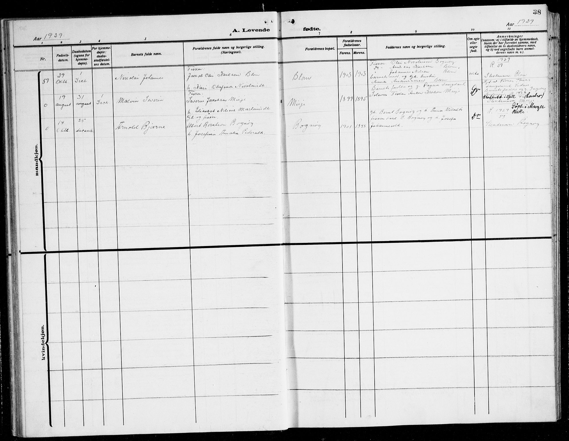 Herdla Sokneprestembete, AV/SAB-A-75701/H/Hab: Parish register (copy) no. C 3, 1926-1940, p. 38