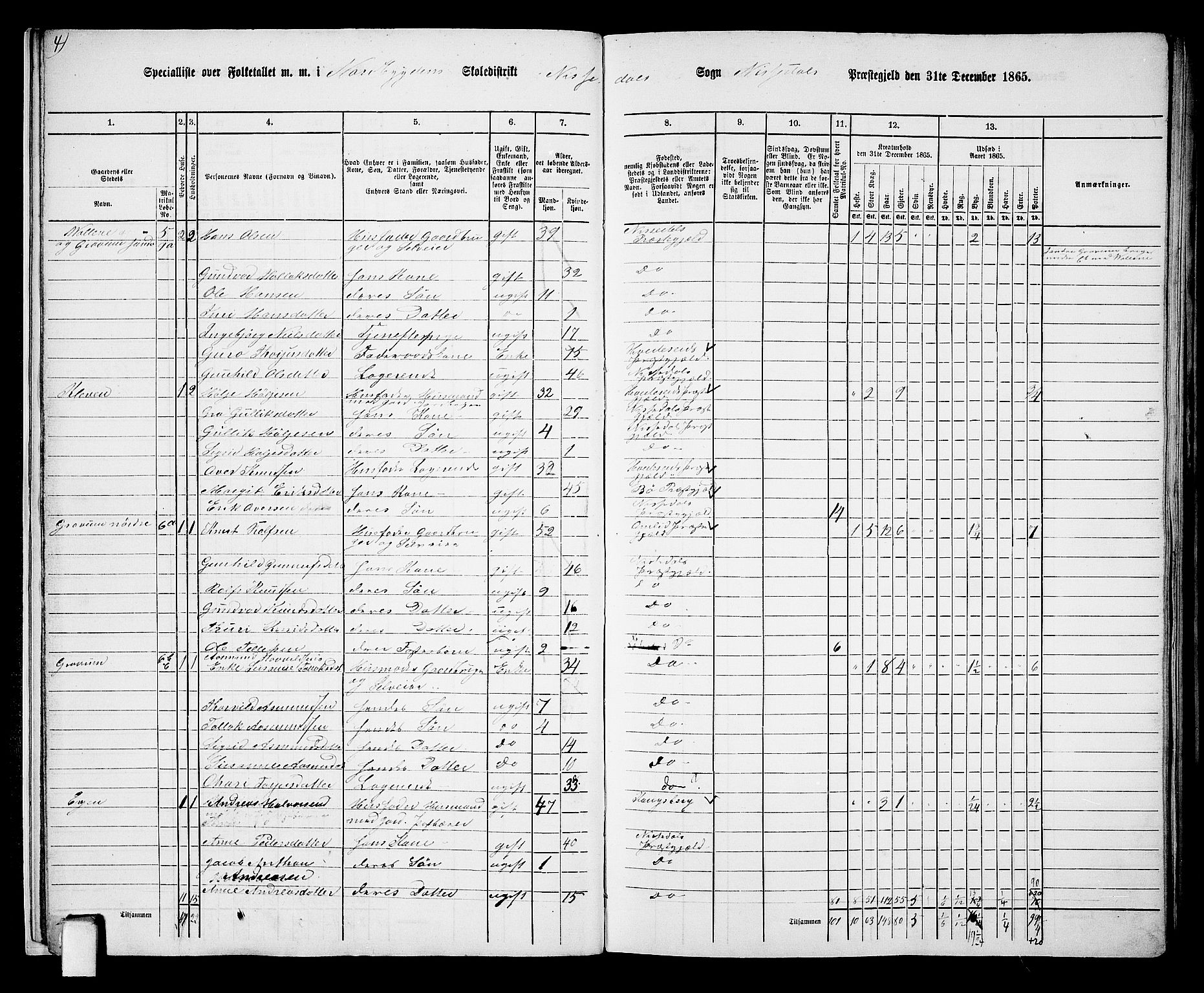 RA, 1865 census for Nissedal, 1865, p. 14