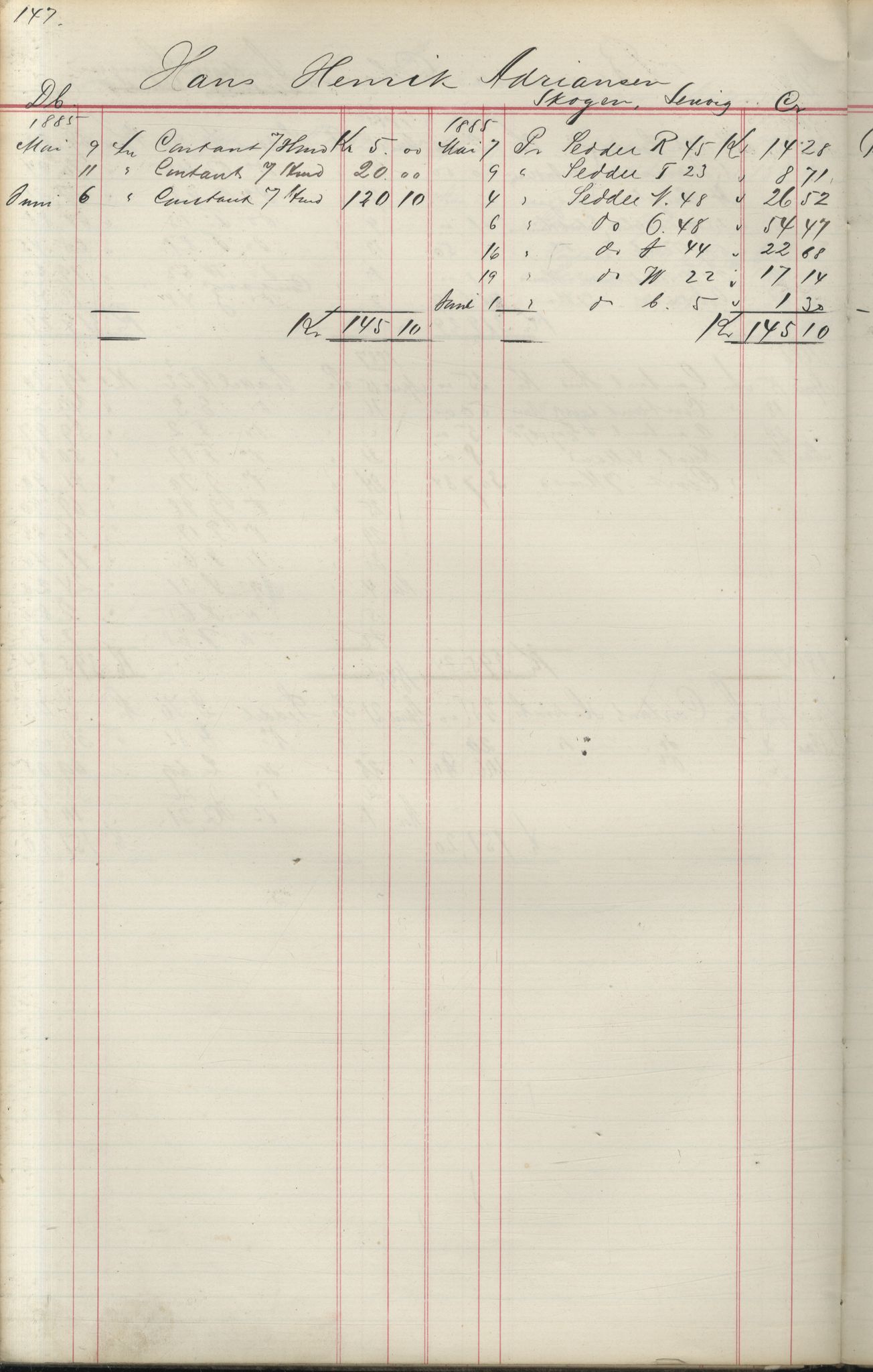 Brodtkorb handel A/S, VAMU/A-0001/F/Fa/L0004/0001: Kompanibøker. Utensogns / Compagnibog for Udensogns Fiskere No 15. Fra A - H, 1882-1895, p. 147