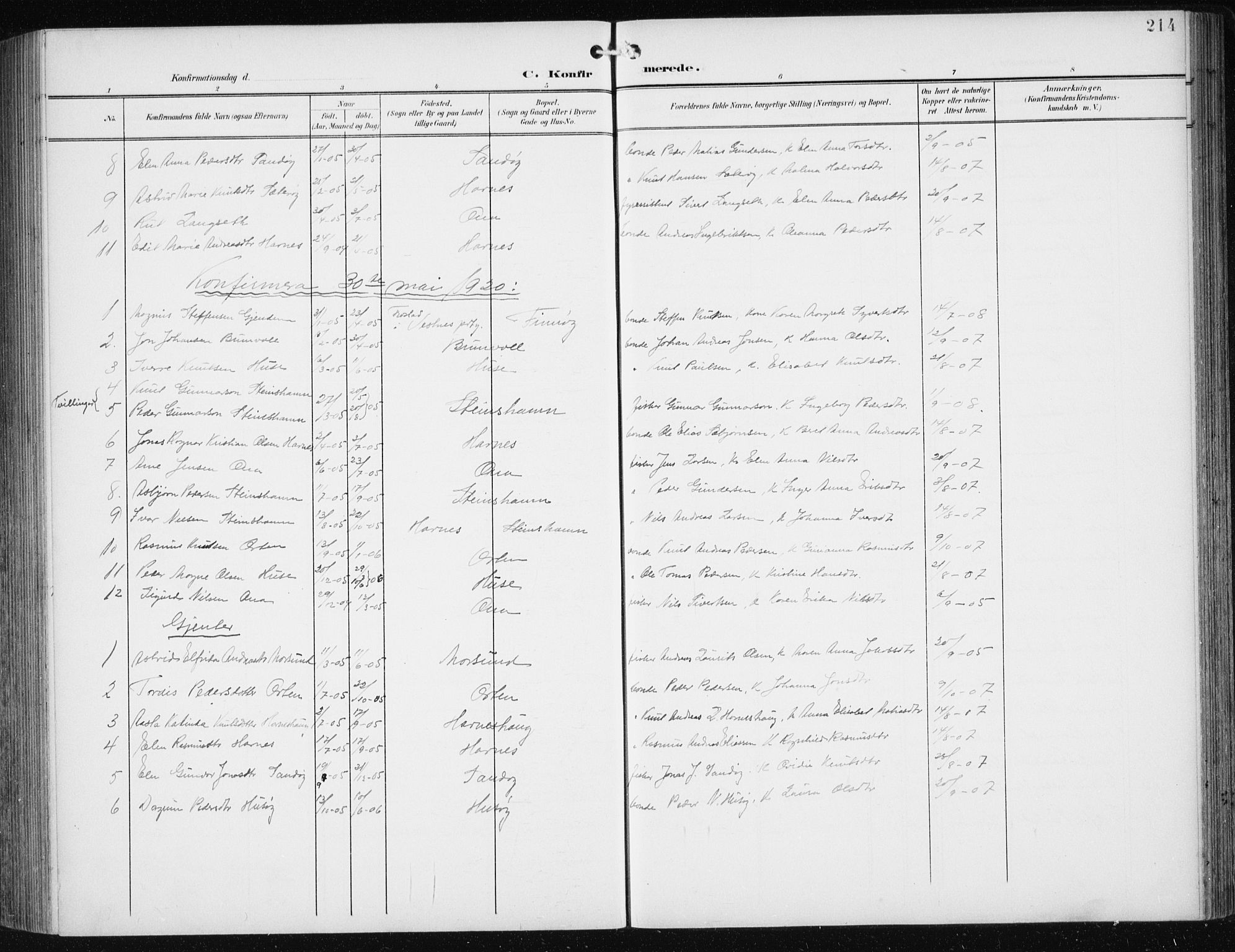 Ministerialprotokoller, klokkerbøker og fødselsregistre - Møre og Romsdal, SAT/A-1454/561/L0733: Parish register (copy) no. 561C03, 1900-1940, p. 214