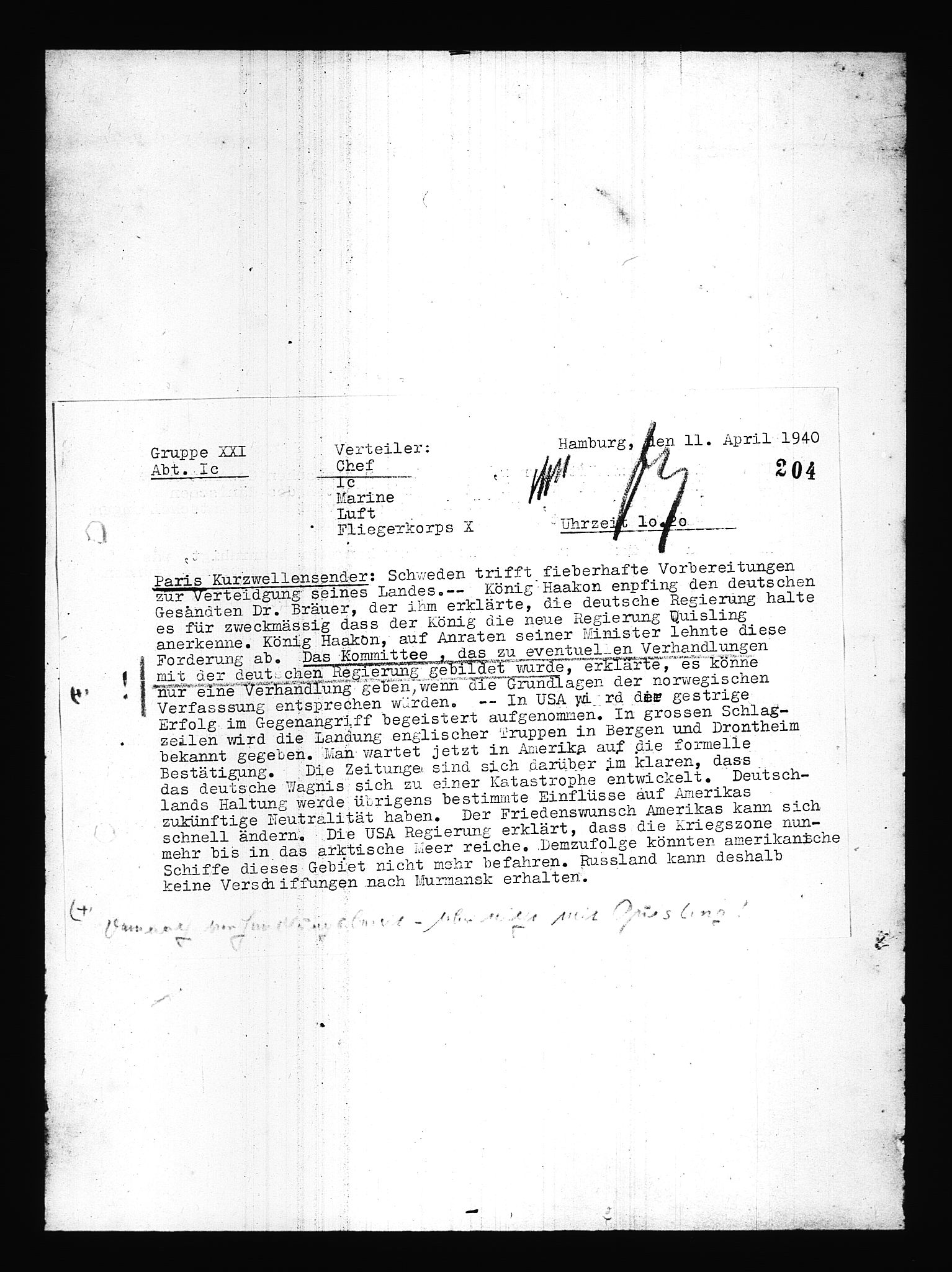 Documents Section, AV/RA-RAFA-2200/V/L0085: Amerikansk mikrofilm "Captured German Documents".
Box No. 724.  FKA jnr. 615/1954., 1940-1941, p. 52