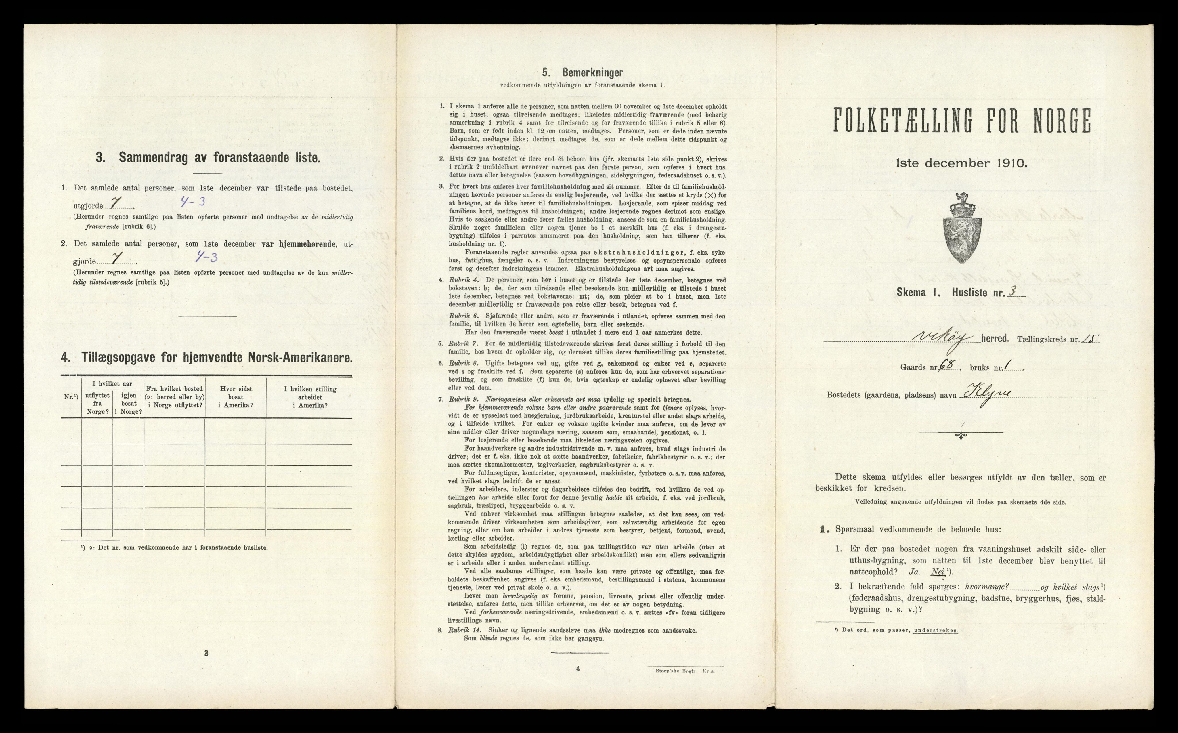 RA, 1910 census for Kvam, 1910, p. 1111