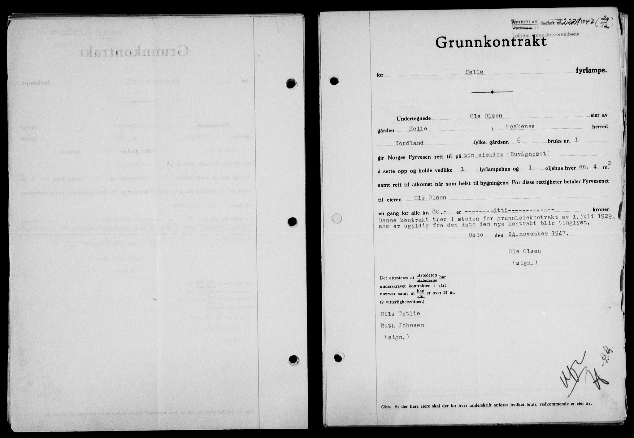 Lofoten sorenskriveri, SAT/A-0017/1/2/2C/L0017a: Mortgage book no. 17a, 1947-1948, Diary no: : 2221/1947