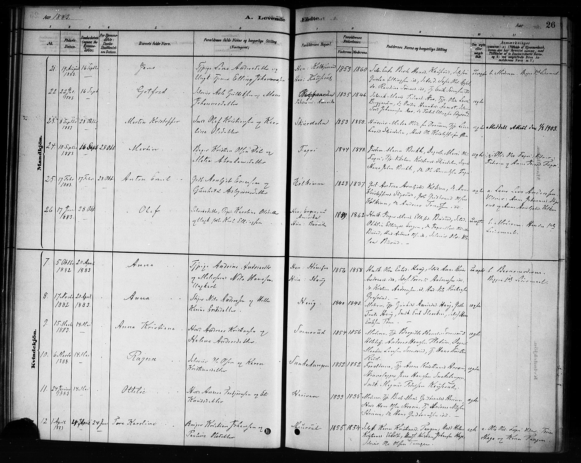 Hole kirkebøker, AV/SAKO-A-228/F/Fb/L0001: Parish register (official) no. II 1, 1878-1891, p. 26