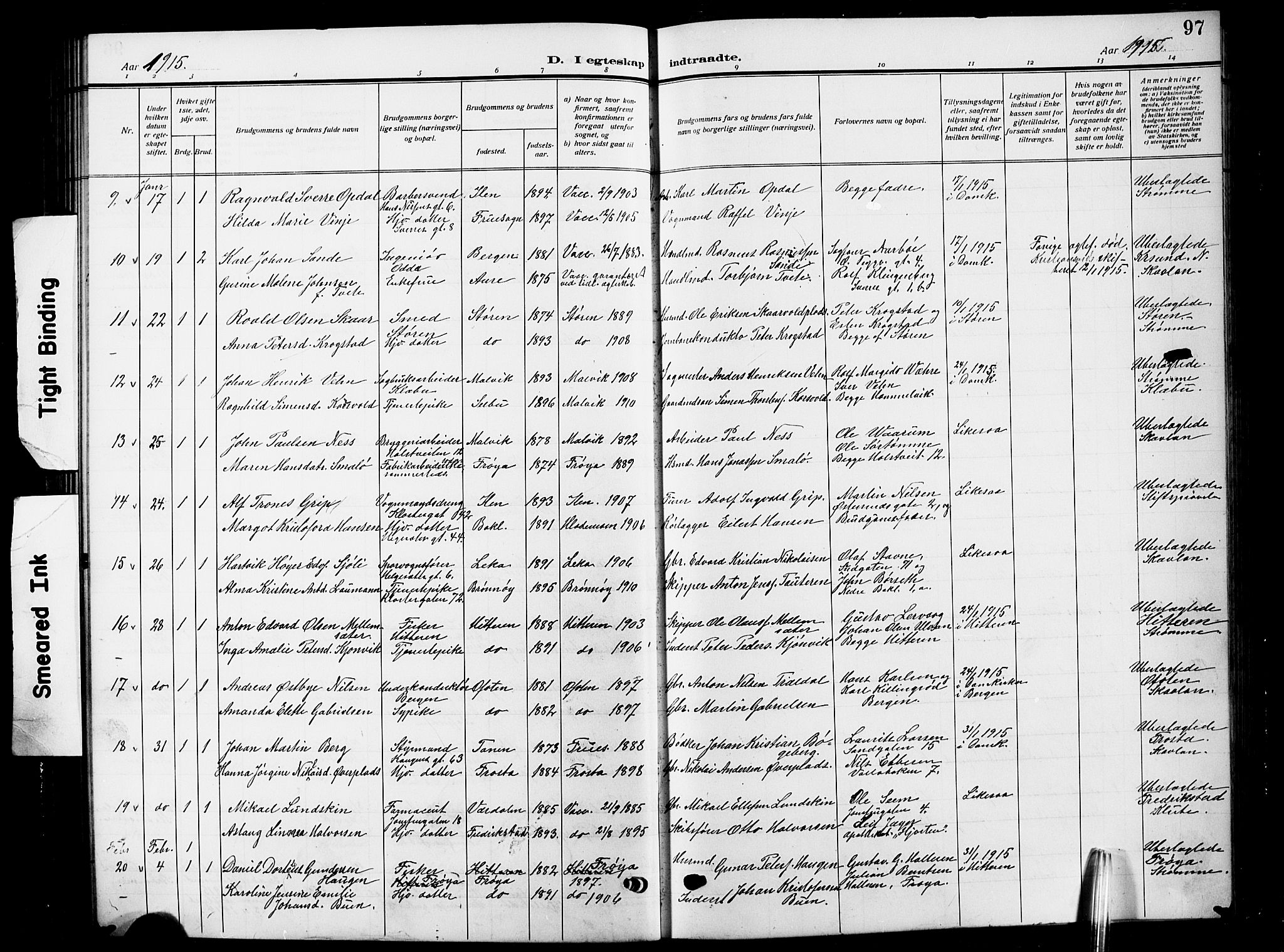 Ministerialprotokoller, klokkerbøker og fødselsregistre - Sør-Trøndelag, SAT/A-1456/601/L0097: Parish register (copy) no. 601C15, 1911-1921, p. 97