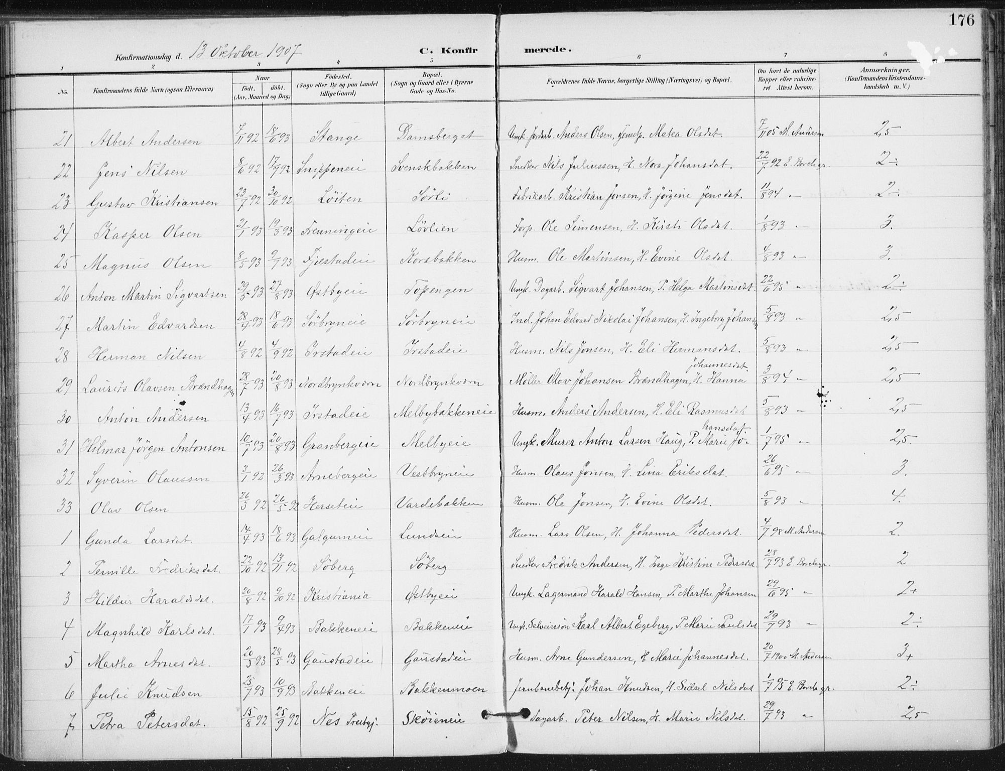 Romedal prestekontor, AV/SAH-PREST-004/K/L0011: Parish register (official) no. 11, 1896-1912, p. 176