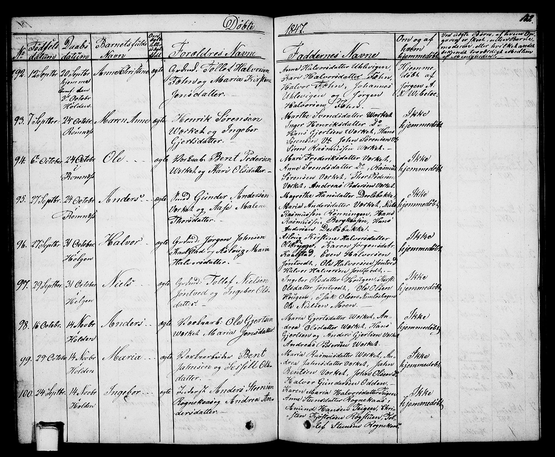 Holla kirkebøker, AV/SAKO-A-272/G/Ga/L0002: Parish register (copy) no. I 2, 1830-1848, p. 182