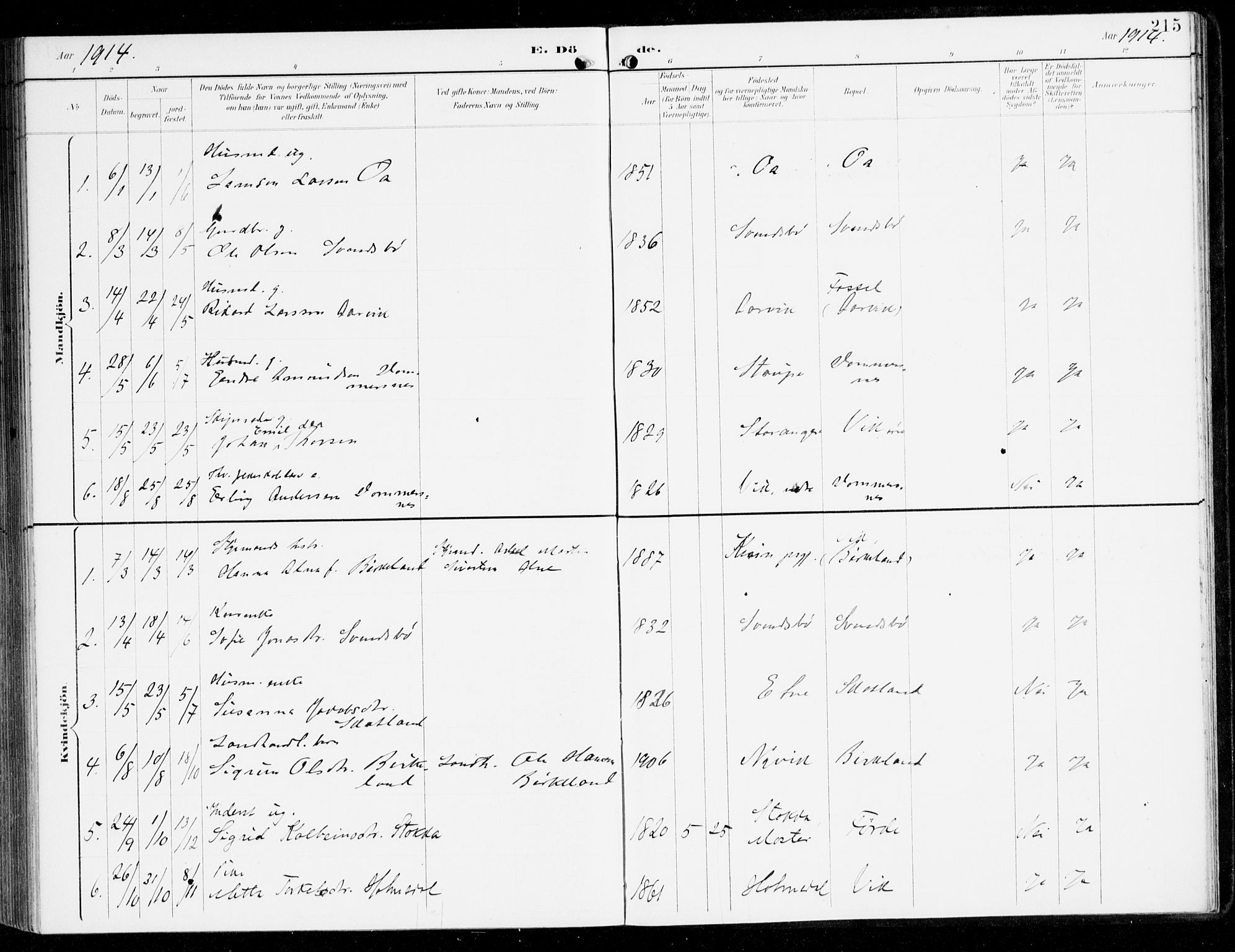 Sveio Sokneprestembete, AV/SAB-A-78501/H/Haa: Parish register (official) no. D 2, 1894-1916, p. 215