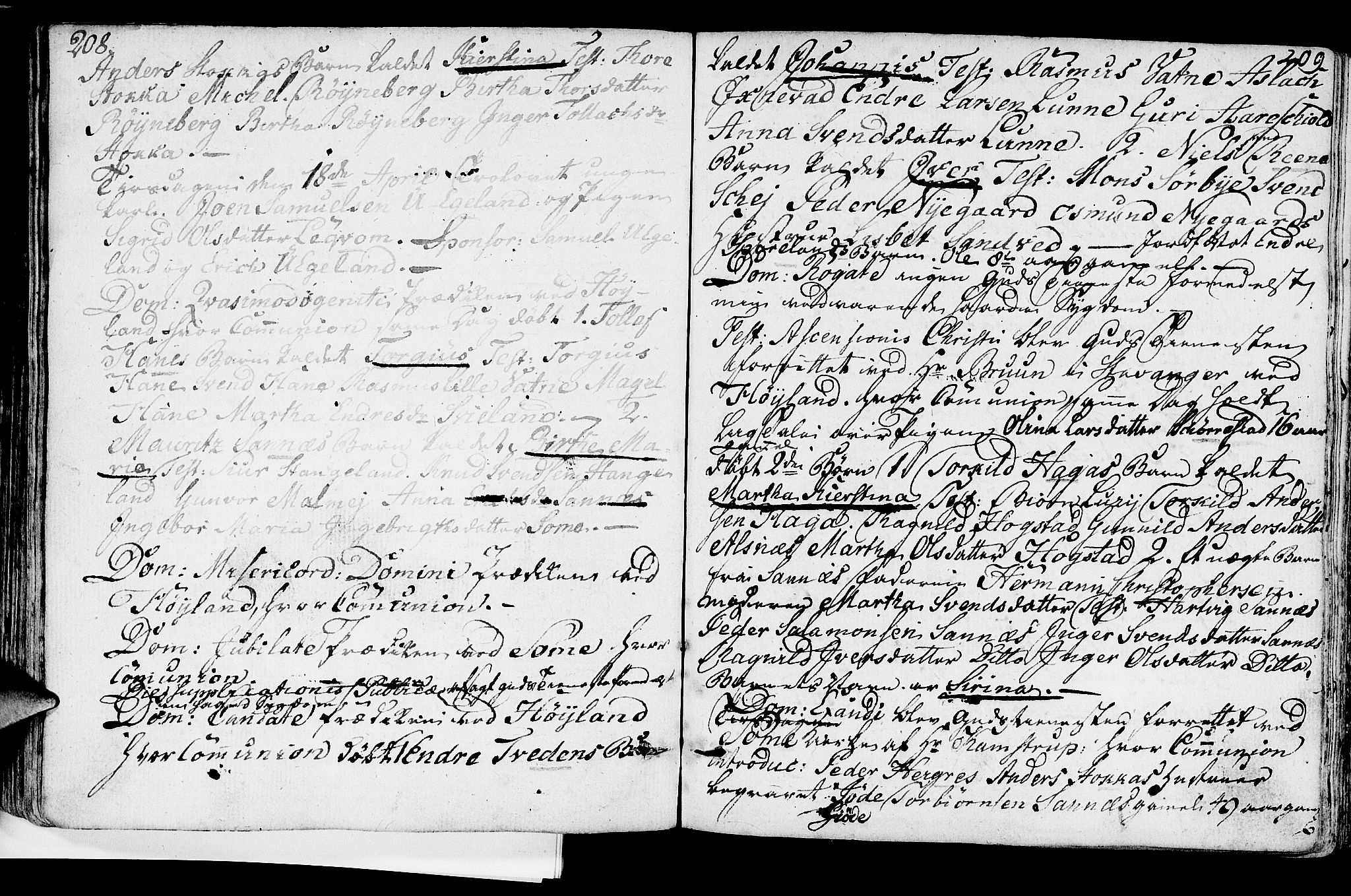 Høyland sokneprestkontor, SAST/A-101799/001/30BA/L0004: Parish register (official) no. A 4, 1784-1803, p. 208-209