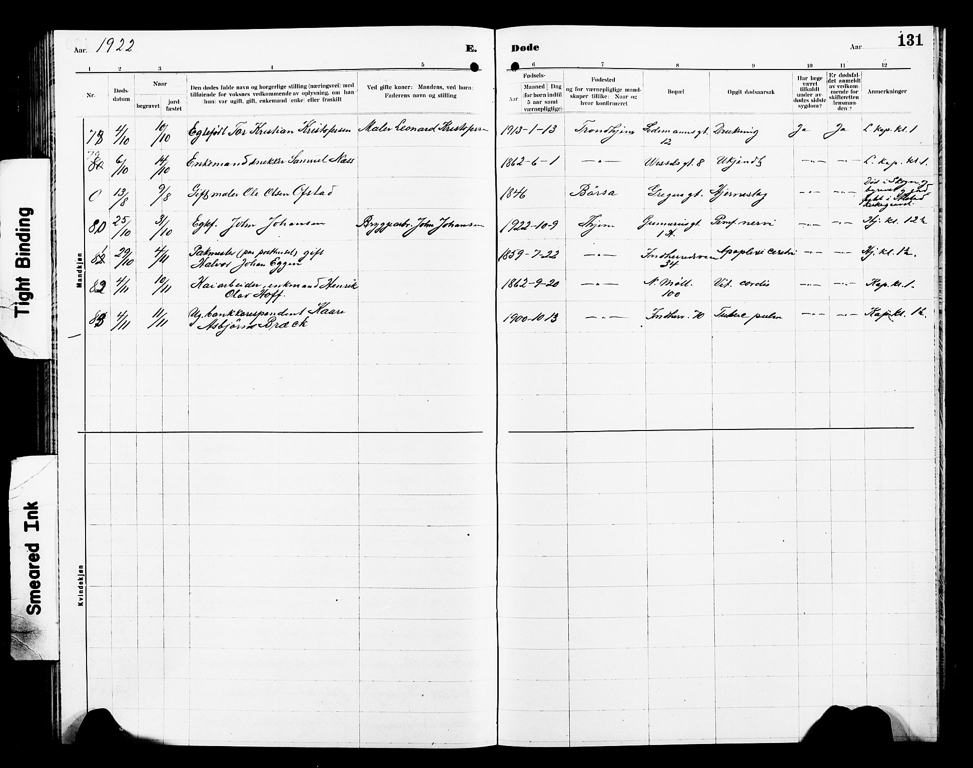 Ministerialprotokoller, klokkerbøker og fødselsregistre - Sør-Trøndelag, SAT/A-1456/605/L0257: Parish register (copy) no. 605C04, 1916-1922, p. 131