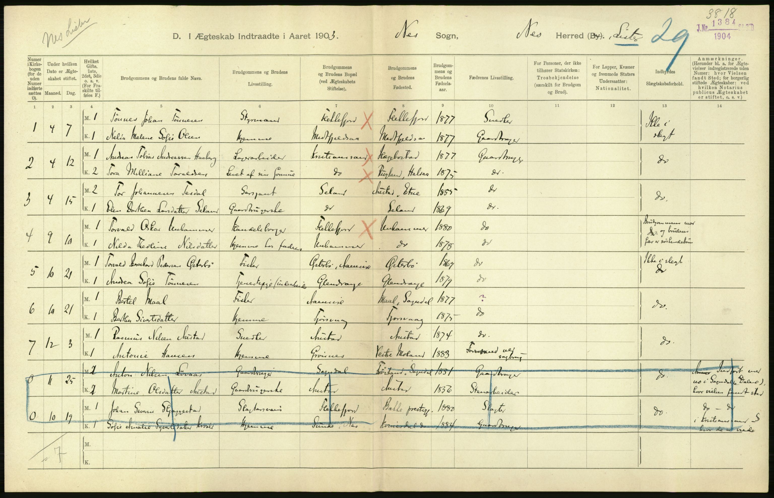 Statistisk sentralbyrå, Sosiodemografiske emner, Befolkning, AV/RA-S-2228/D/Df/Dfa/Dfaa/L0011: Lister og Mandal amt: Fødte, gifte, døde, 1903, p. 282