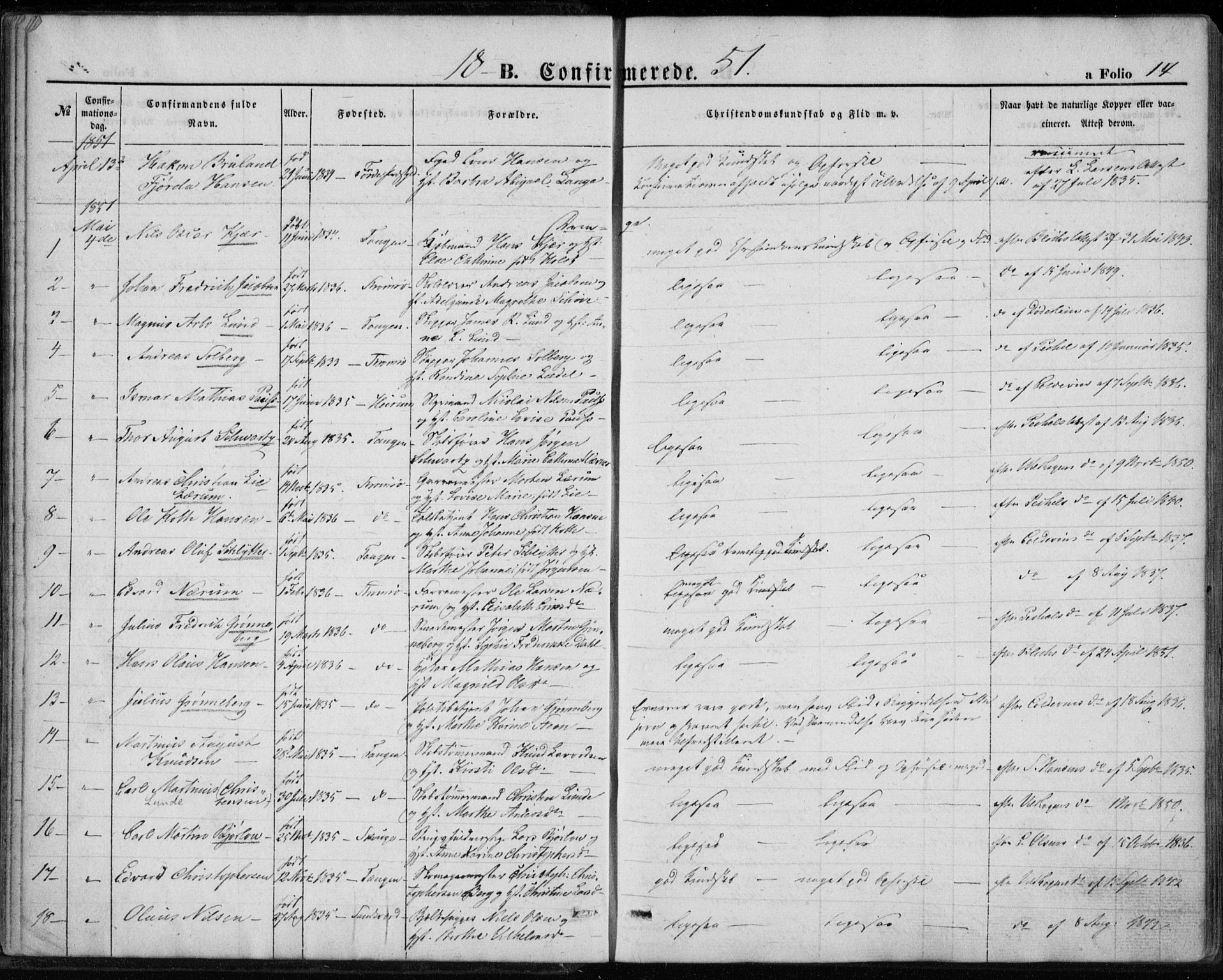 Strømsø kirkebøker, SAKO/A-246/F/Fa/L0017: Parish register (official) no. I 17, 1848-1865, p. 14