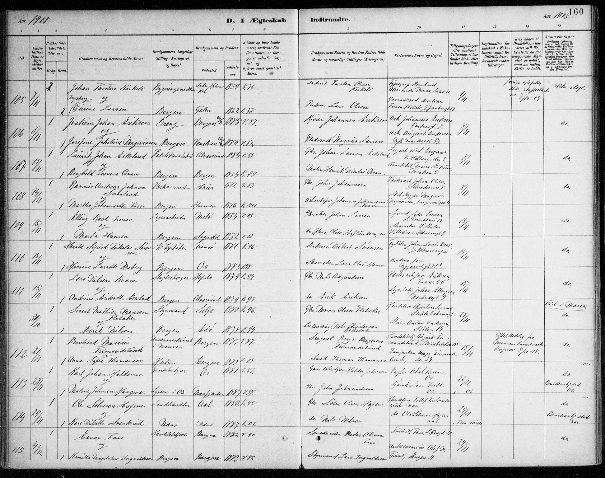 Johanneskirken sokneprestembete, SAB/A-76001/H/Haa/L0012: Parish register (official) no. D 1, 1885-1912, p. 160