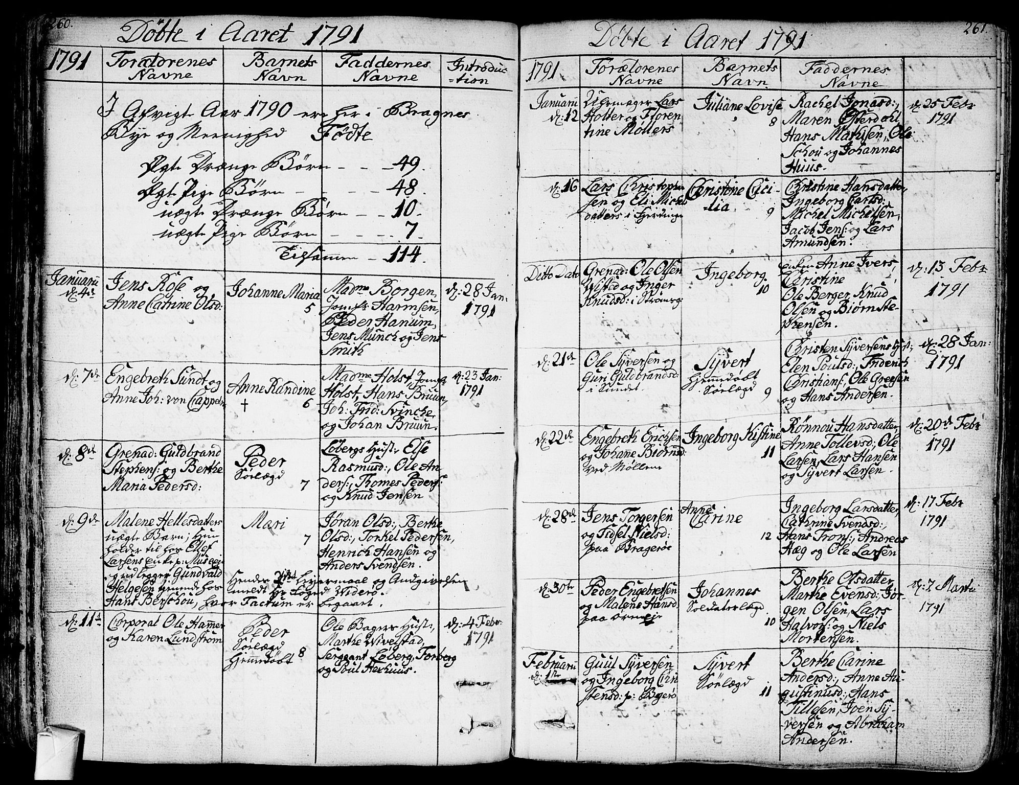 Bragernes kirkebøker, AV/SAKO-A-6/F/Fa/L0006a: Parish register (official) no. I 6, 1782-1814, p. 260-261