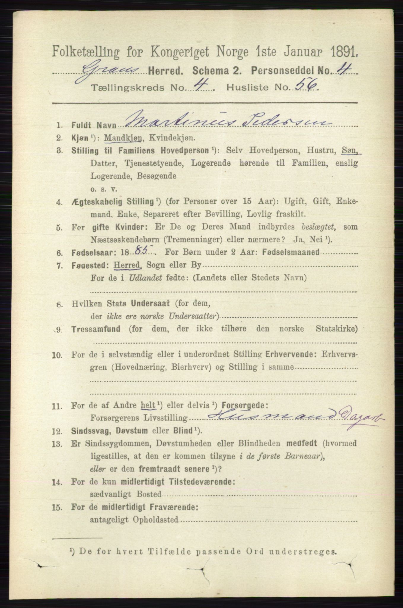 RA, 1891 census for 0534 Gran, 1891, p. 1507