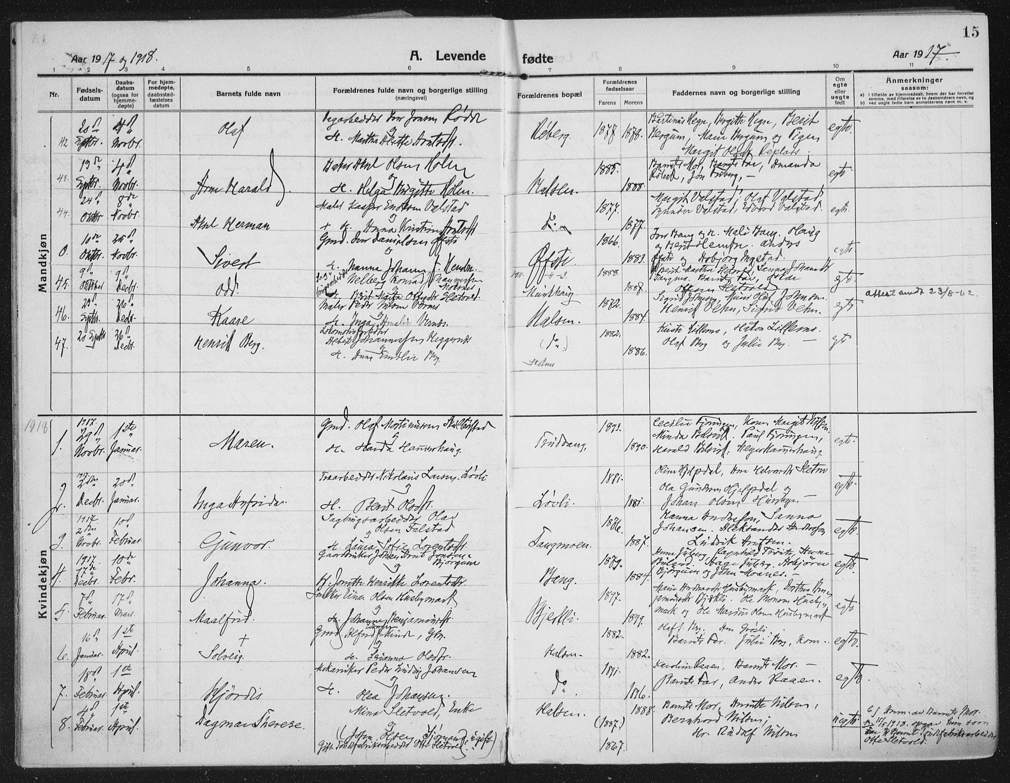 Ministerialprotokoller, klokkerbøker og fødselsregistre - Nord-Trøndelag, SAT/A-1458/709/L0083: Parish register (official) no. 709A23, 1916-1928, p. 15