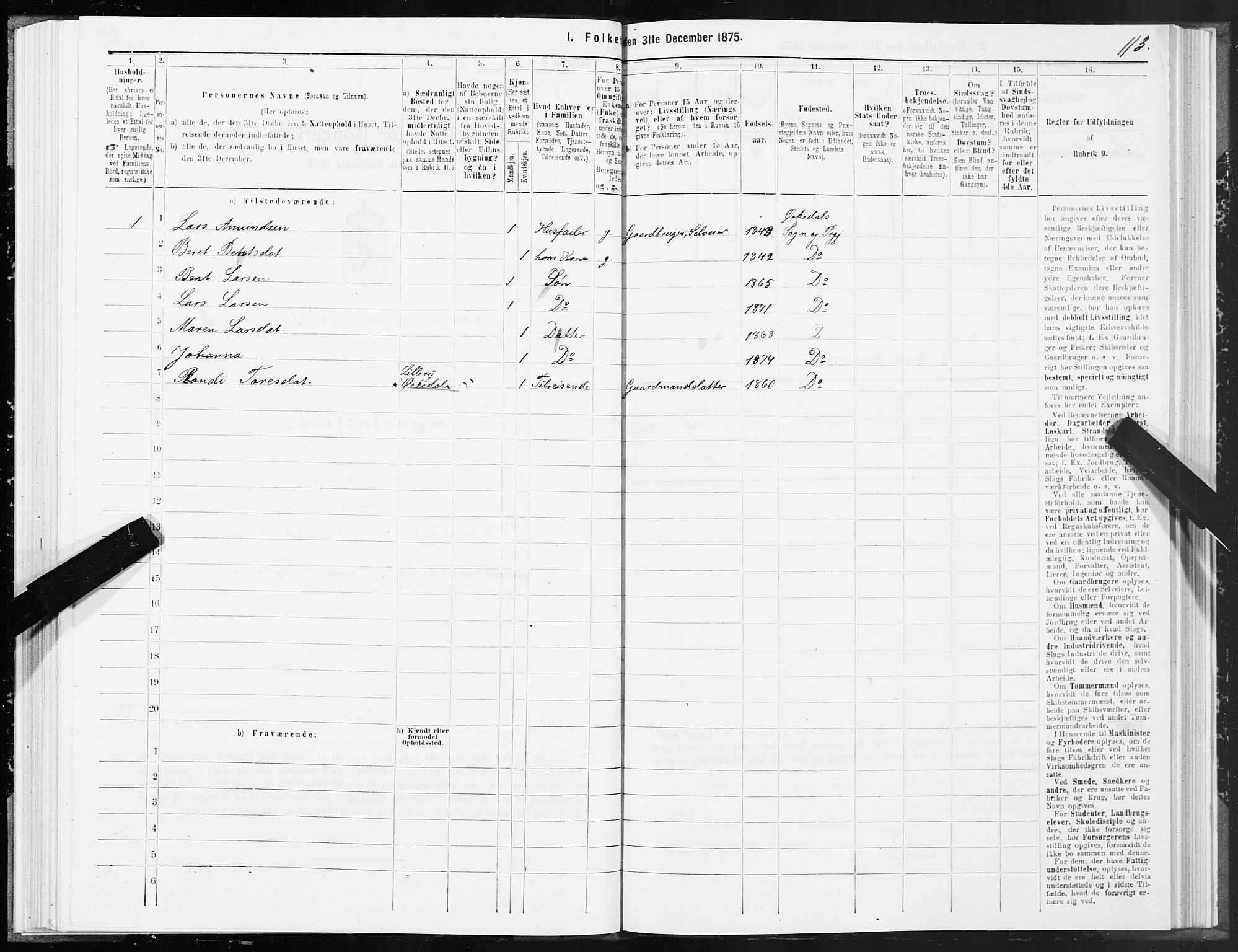 SAT, 1875 census for 1638P Orkdal, 1875, p. 6113