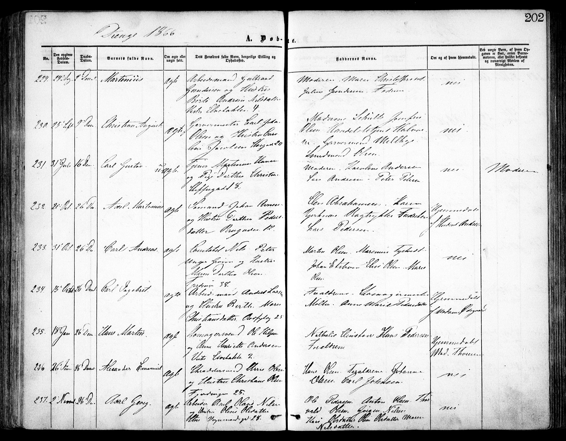 Oslo domkirke Kirkebøker, SAO/A-10752/F/Fa/L0016: Parish register (official) no. 16, 1863-1871, p. 202