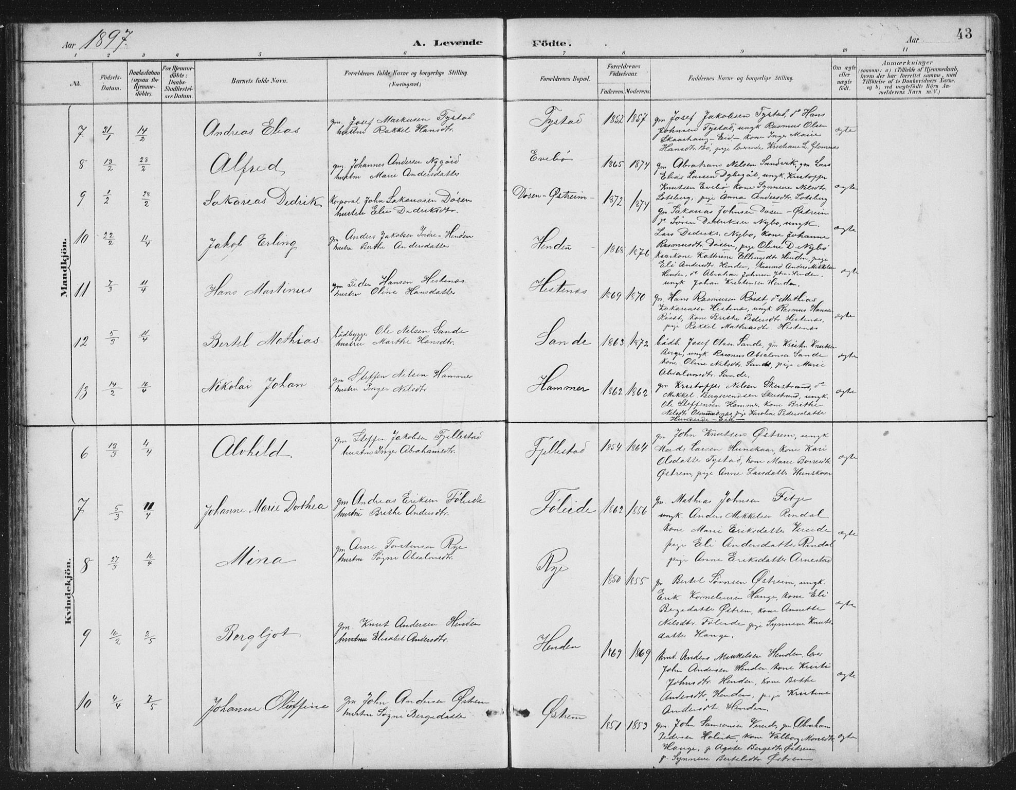 Gloppen sokneprestembete, AV/SAB-A-80101/H/Hab/Habb/L0002: Parish register (copy) no. B 2, 1889-1909, p. 43