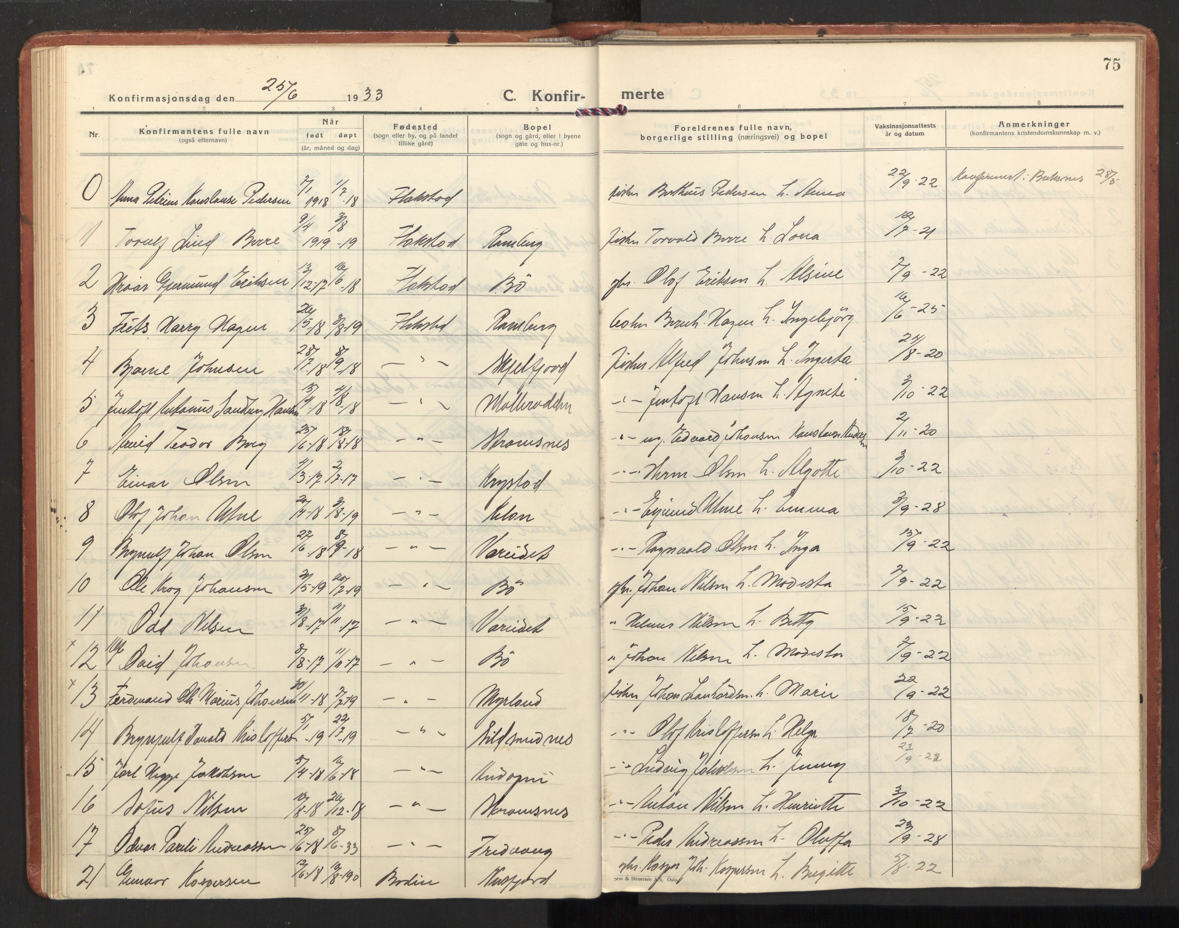 Ministerialprotokoller, klokkerbøker og fødselsregistre - Nordland, AV/SAT-A-1459/885/L1211: Parish register (official) no. 885A11, 1927-1938, p. 75