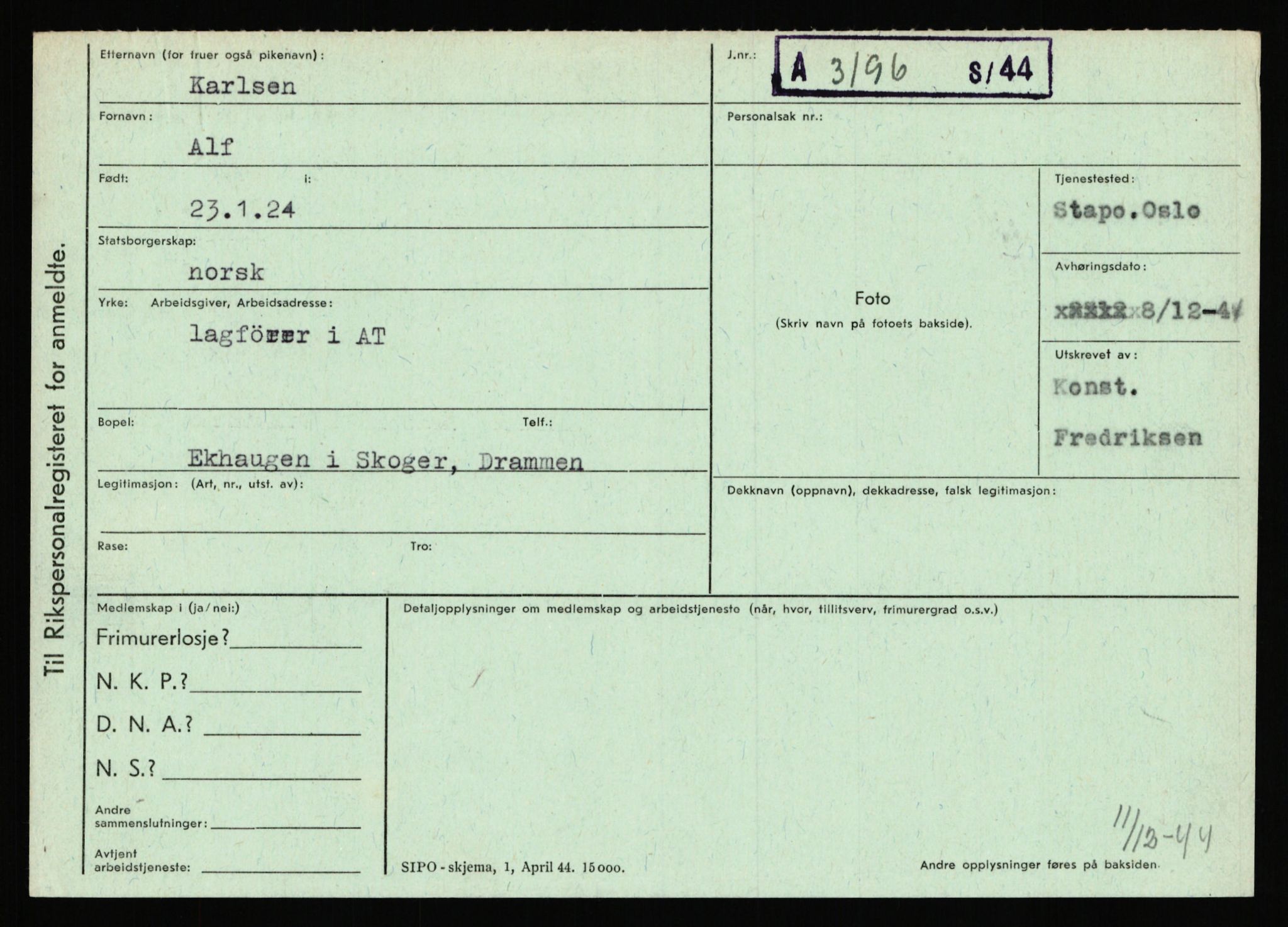 Statspolitiet - Hovedkontoret / Osloavdelingen, AV/RA-S-1329/C/Ca/L0008: Johan(nes)sen - Knoph, 1943-1945, p. 3280