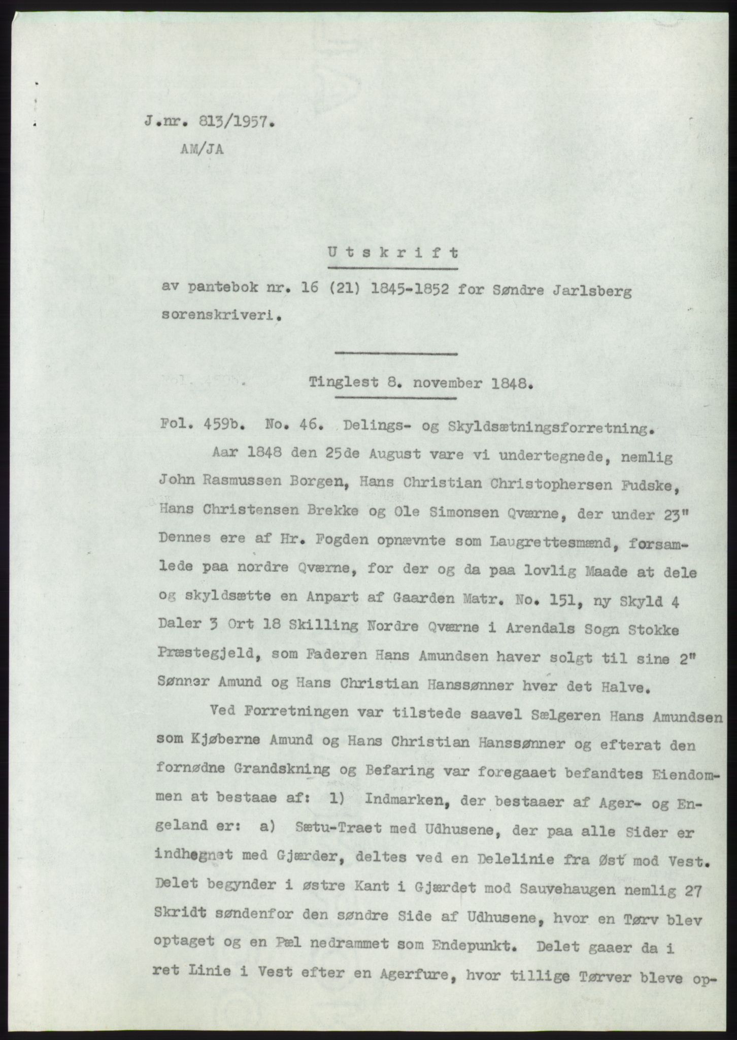 Statsarkivet i Kongsberg, AV/SAKO-A-0001/E/Ee/L0010: Avskrifter, SAO jnr. 772/1957 - 1249/1957, 1957, p. 52