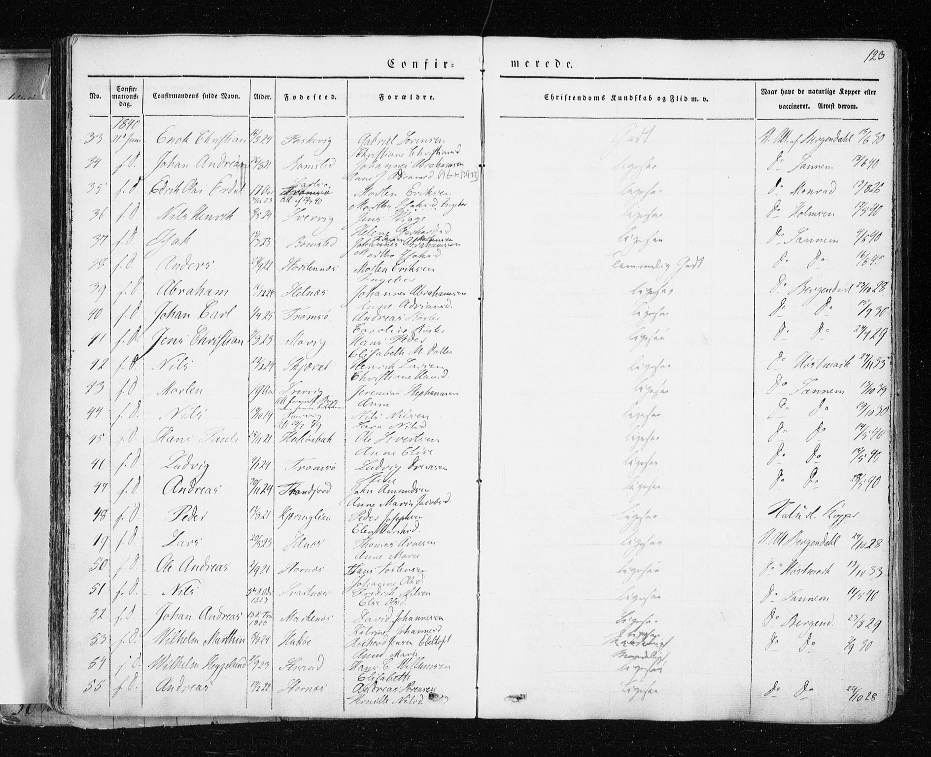 Tromsø sokneprestkontor/stiftsprosti/domprosti, SATØ/S-1343/G/Ga/L0009kirke: Parish register (official) no. 9, 1837-1847, p. 123