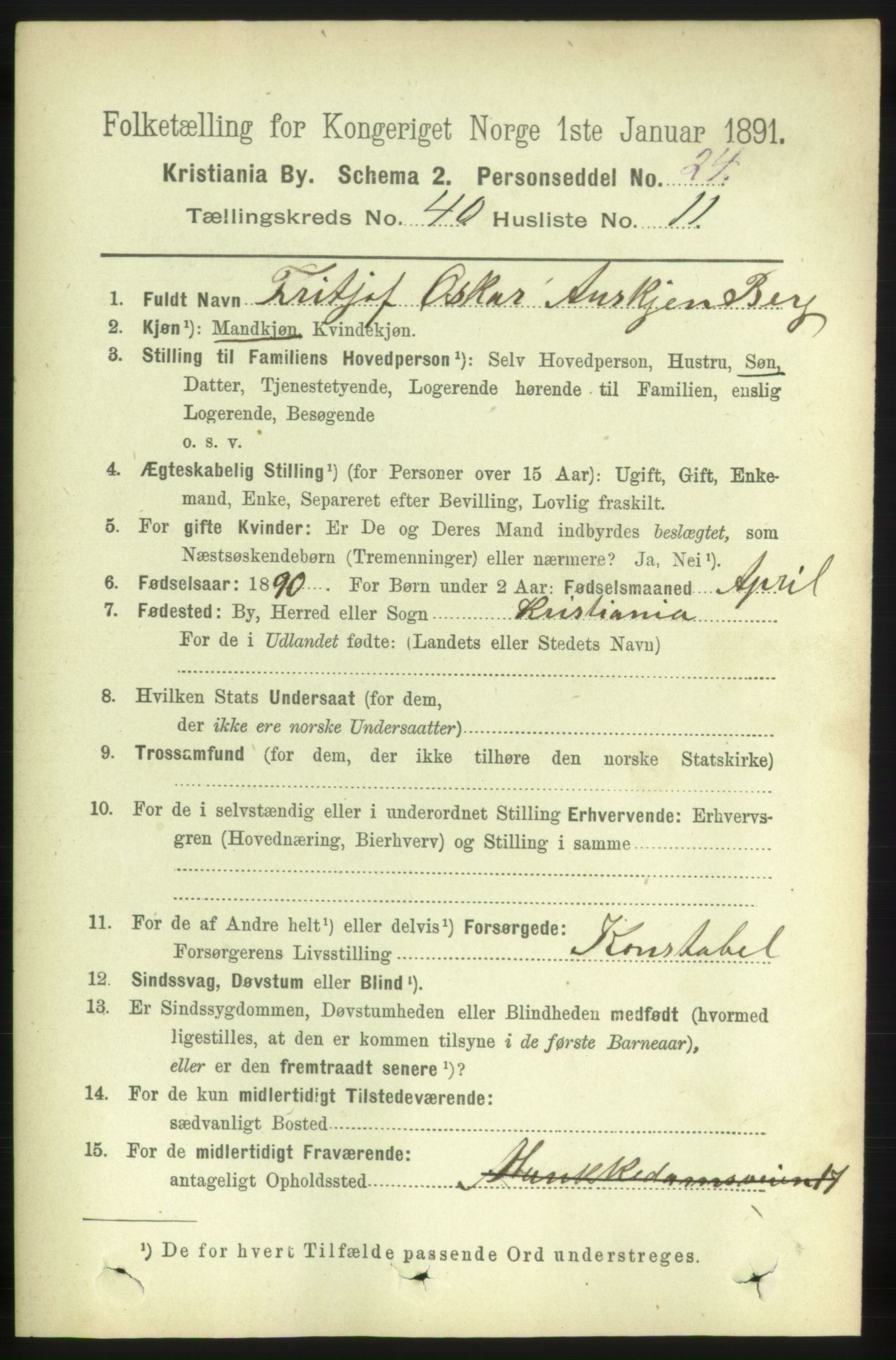 RA, 1891 census for 0301 Kristiania, 1891, p. 22984