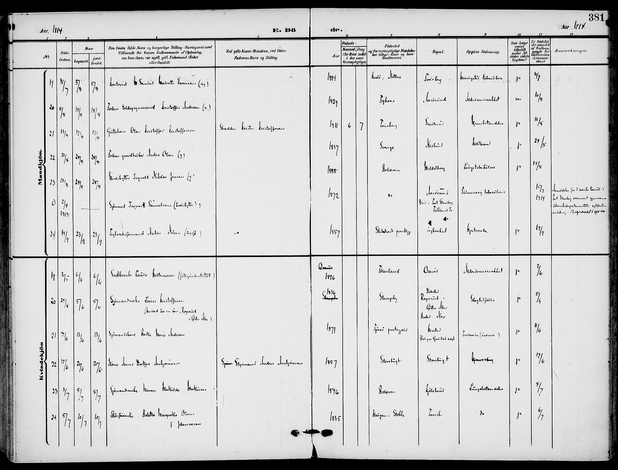 Nøtterøy kirkebøker, AV/SAKO-A-354/F/Fa/L0010: Parish register (official) no. I 10, 1908-1919, p. 381