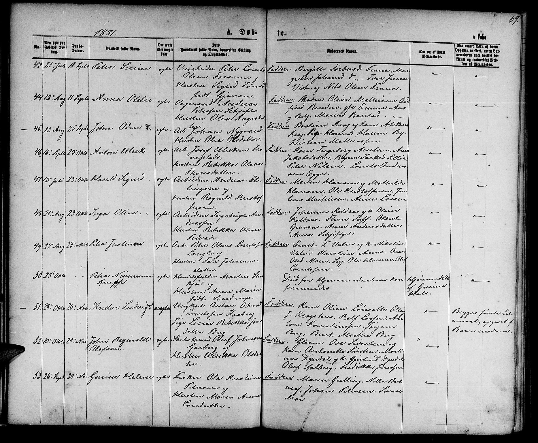 Ministerialprotokoller, klokkerbøker og fødselsregistre - Nord-Trøndelag, SAT/A-1458/739/L0373: Parish register (copy) no. 739C01, 1865-1882, p. 69