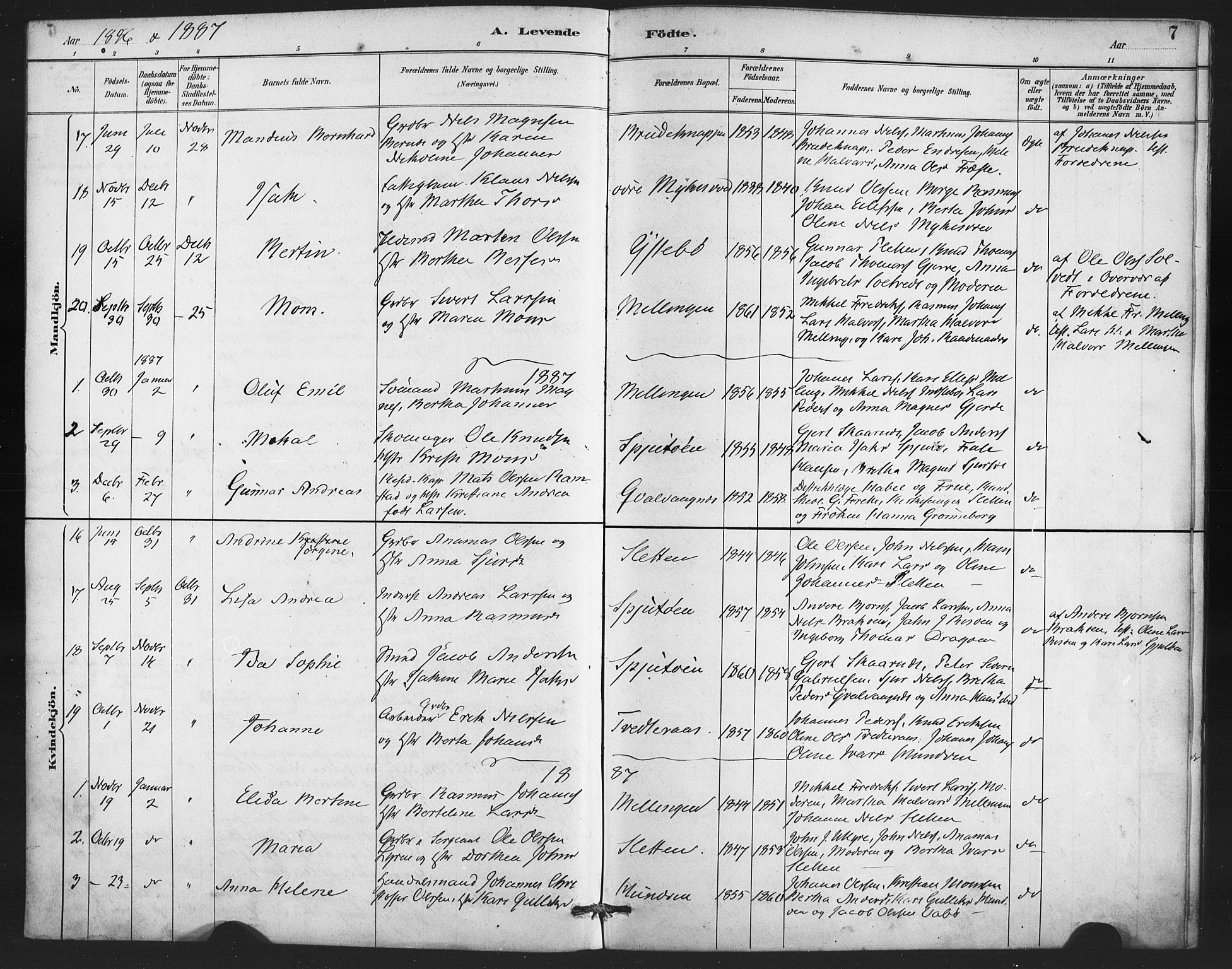 Lindås Sokneprestembete, SAB/A-76701/H/Haa: Parish register (official) no. E 1, 1886-1897, p. 7