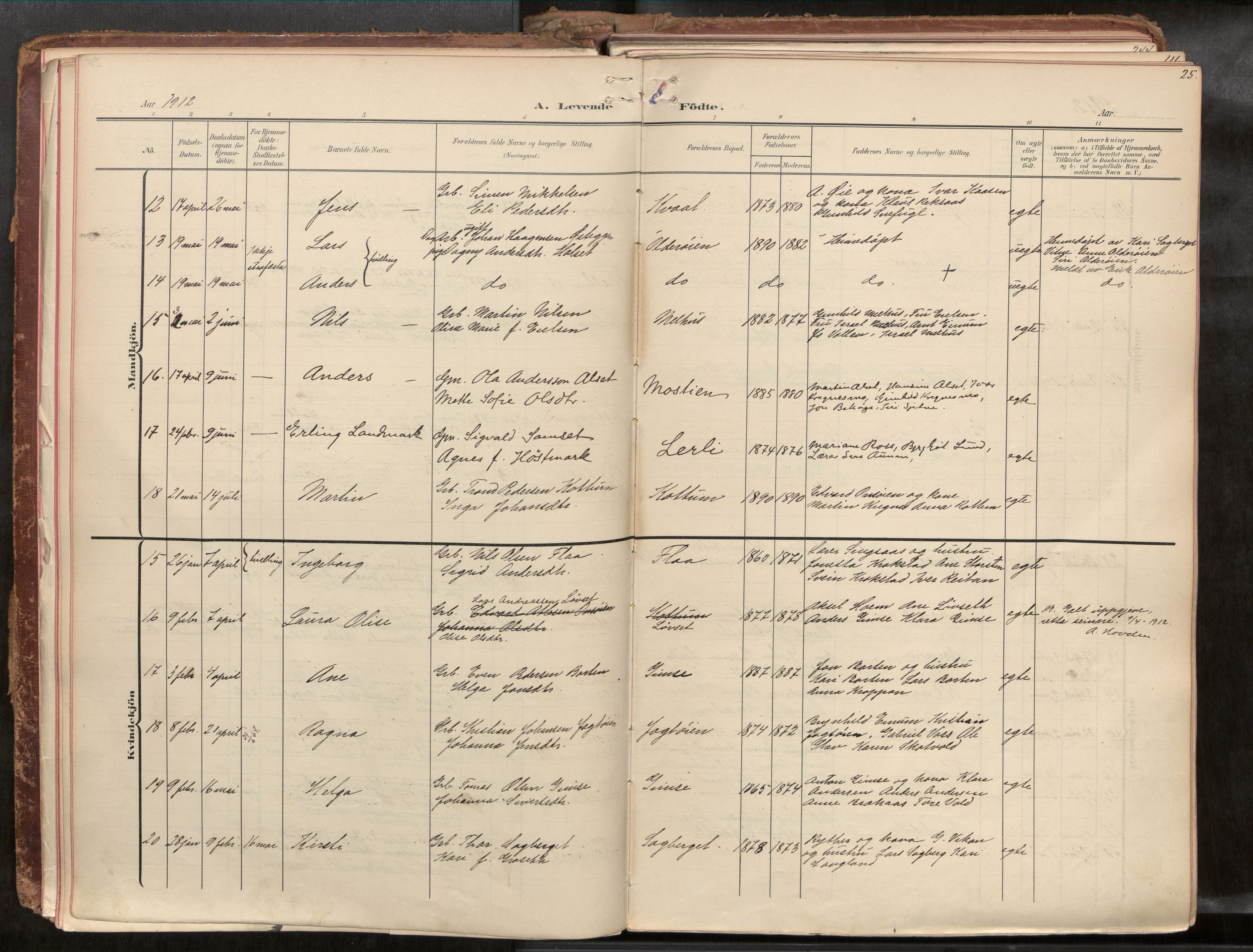 Ministerialprotokoller, klokkerbøker og fødselsregistre - Sør-Trøndelag, SAT/A-1456/691/L1085b: Parish register (official) no. 691A18, 1908-1930, p. 25